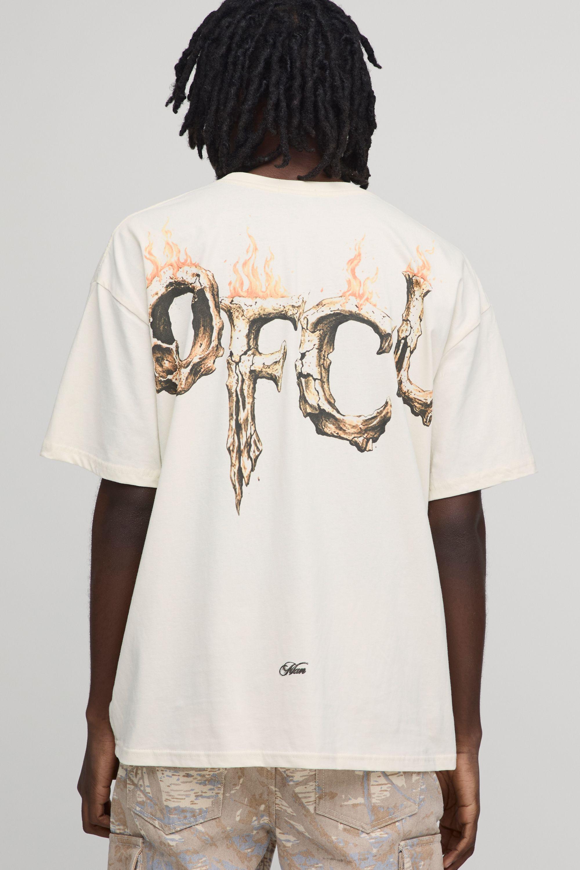 Ecru Oversized Large Scale Horn Flame Print T-Shirt by BOOHOOMAN