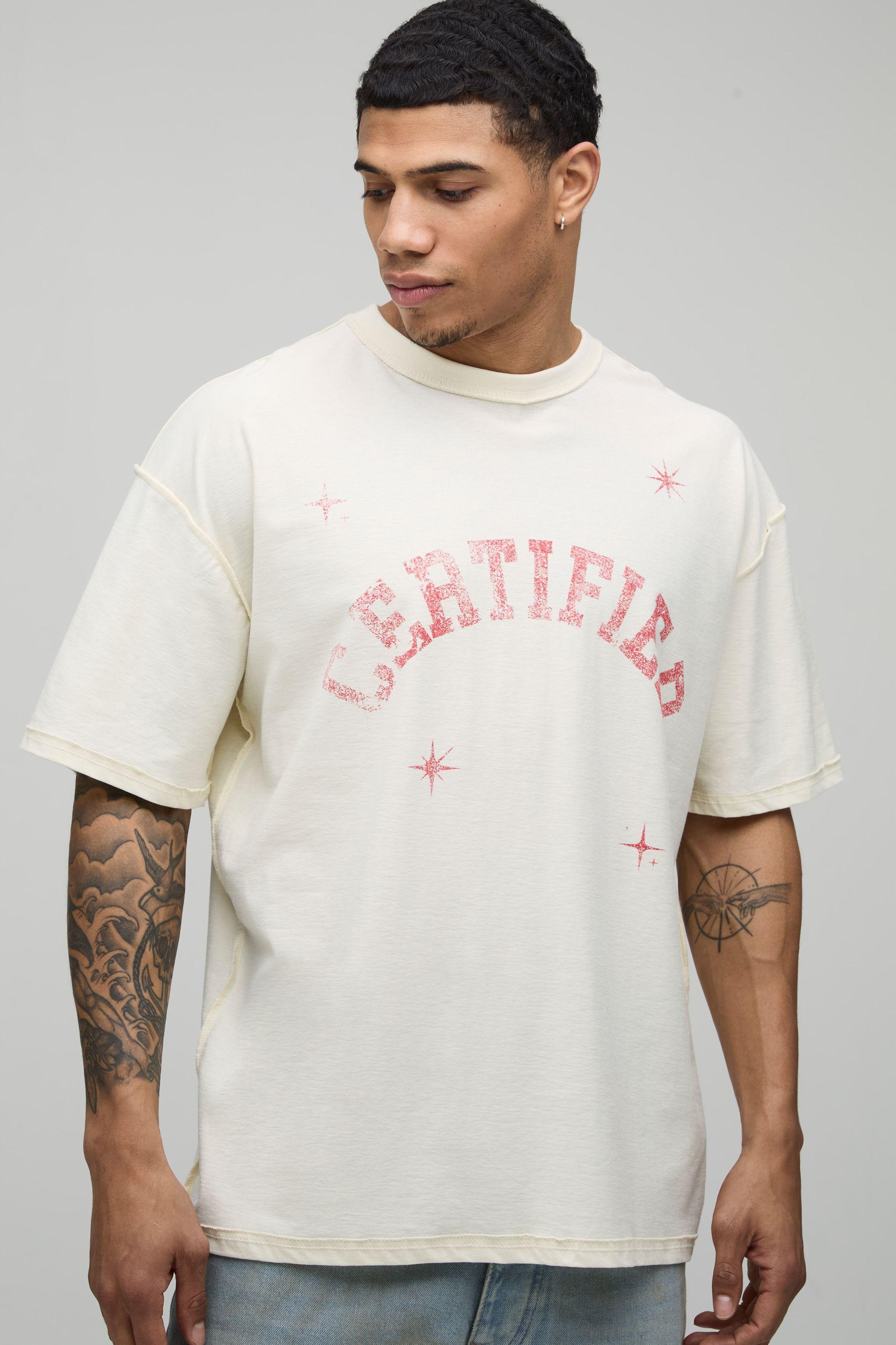Ecru Oversized Official Exposed Seam T-Shirt by BOOHOOMAN