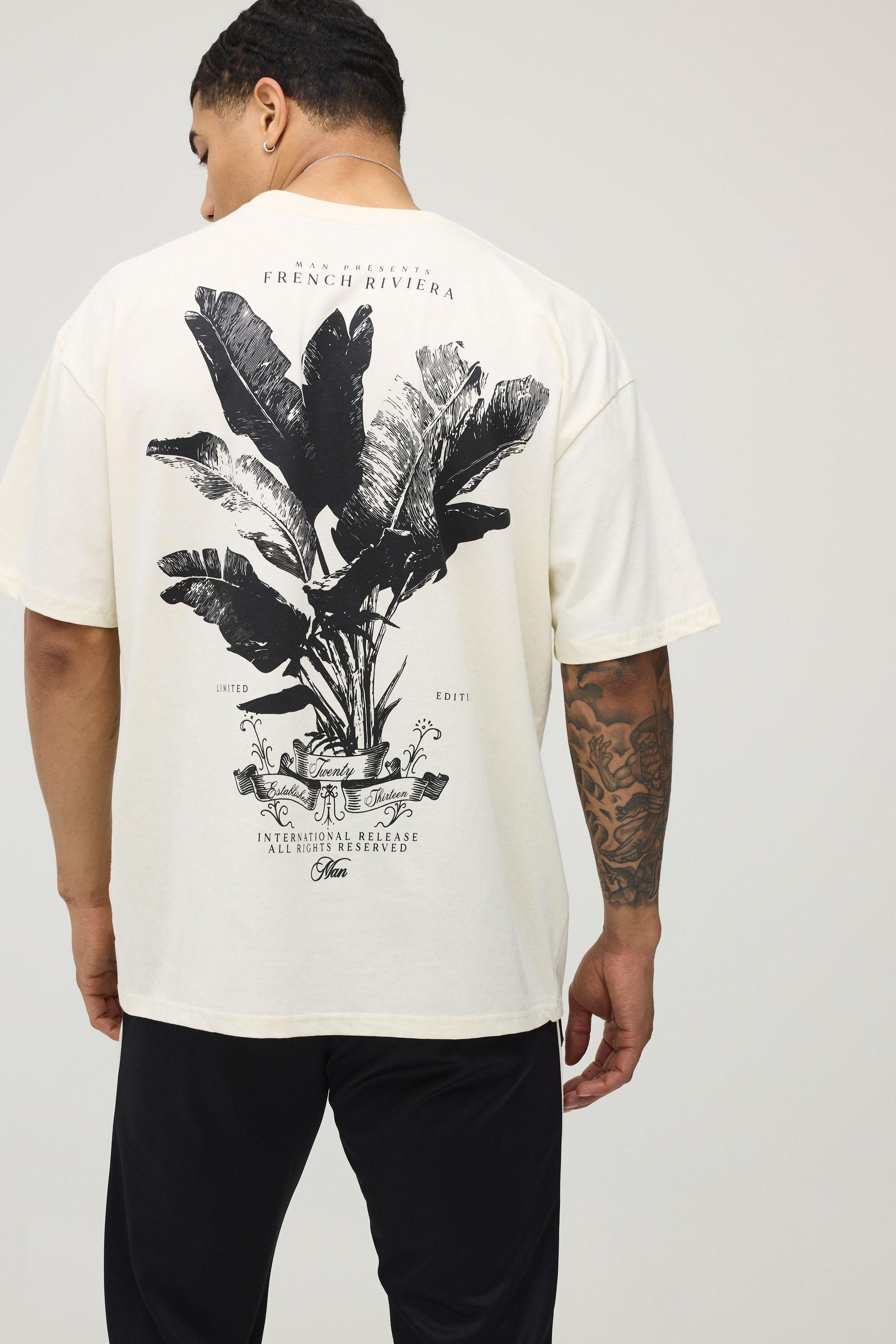 Ecru Oversized Palm Print T-Shirt by BOOHOOMAN