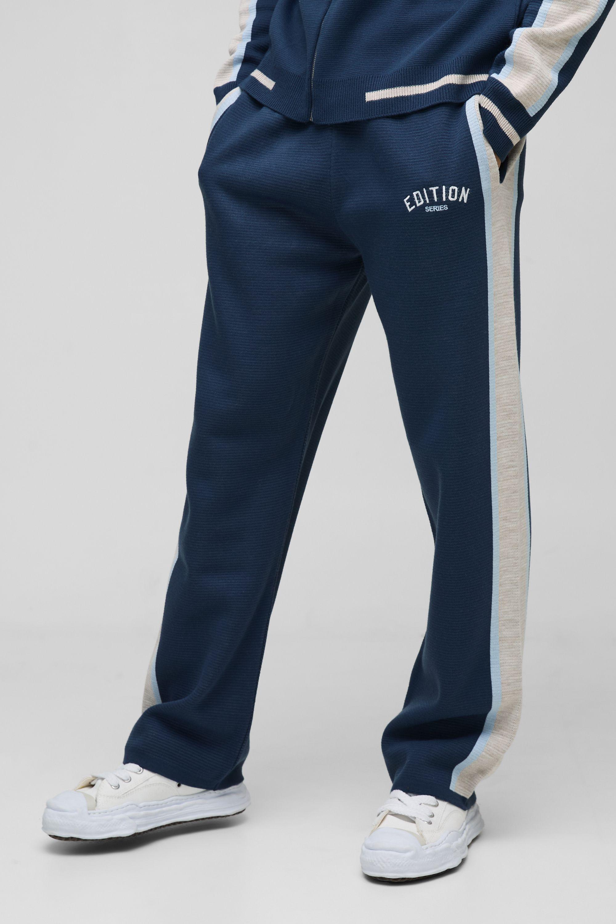 Edition Contrast Stripe Knitted Wide Leg Jogger by BOOHOOMAN