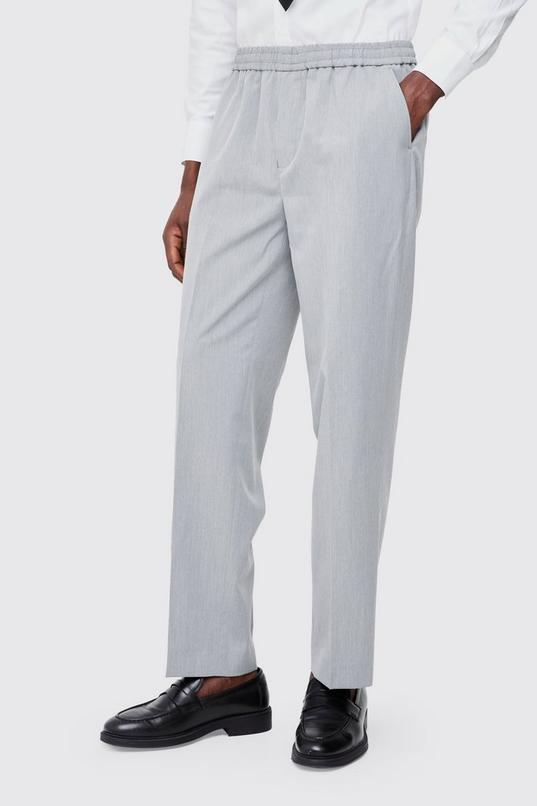 Elastic Waist Straight Fit Tailored Trousers by BOOHOOMAN