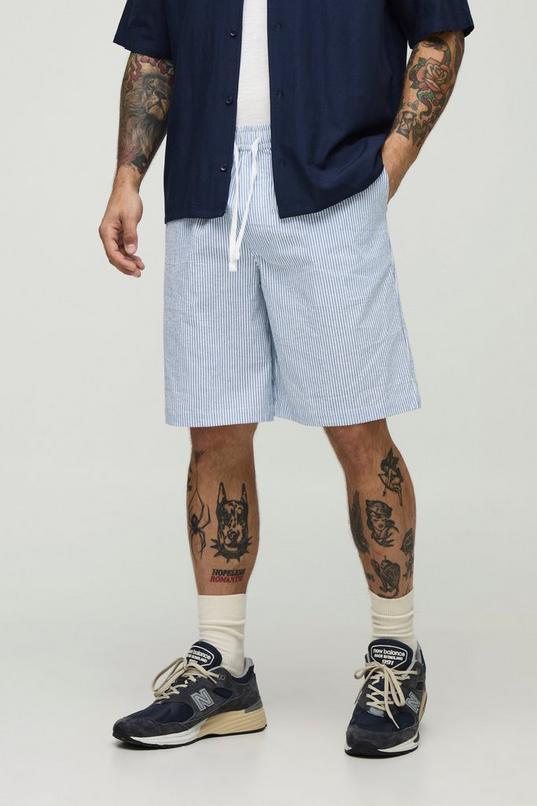 Elasticated Baggy Striped Seersucker Shorts by BOOHOOMAN