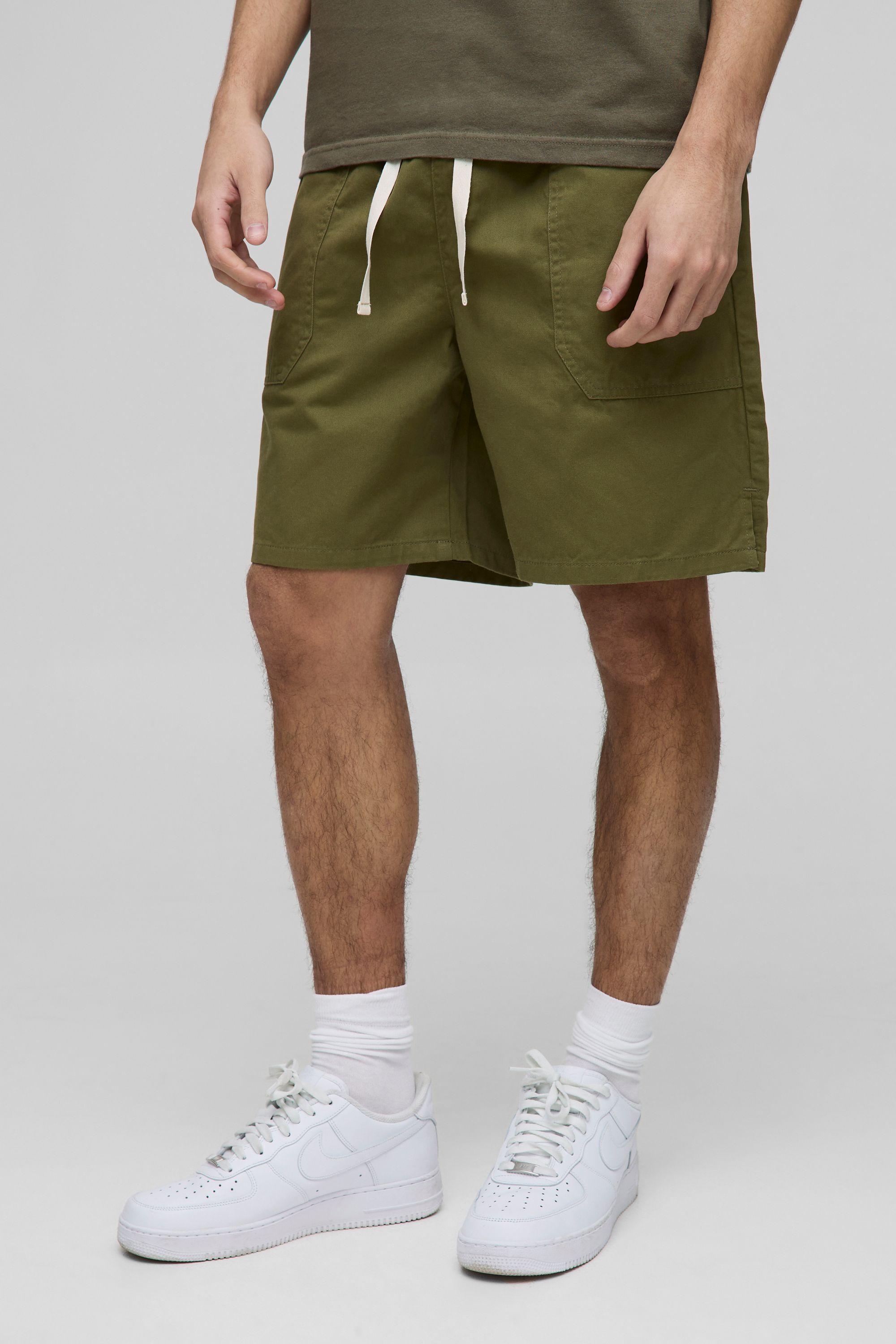 Elasticated Baggy Twill Split Hem Shorts by BOOHOOMAN