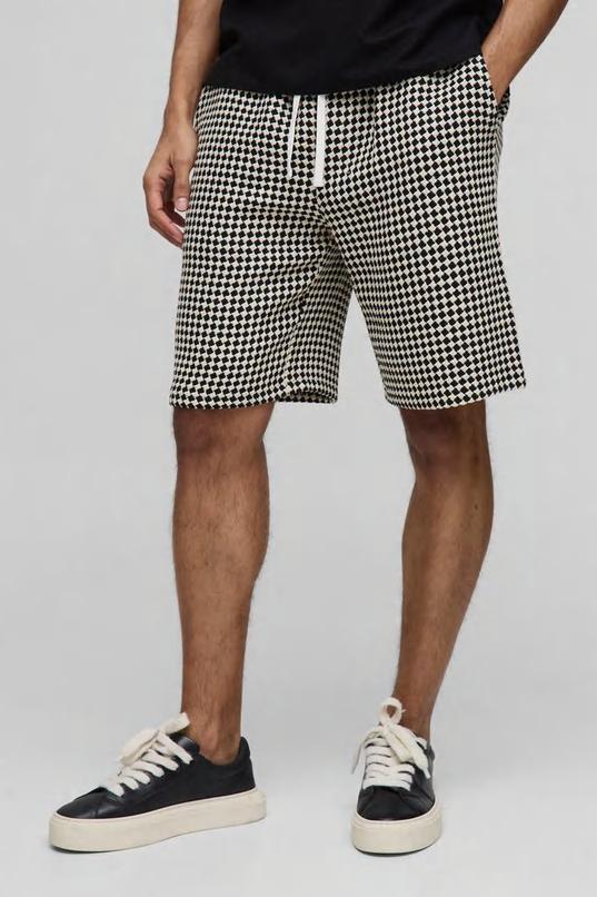 Elasticated Relaxed Fit Checkerboard Crochet Shorts by BOOHOOMAN