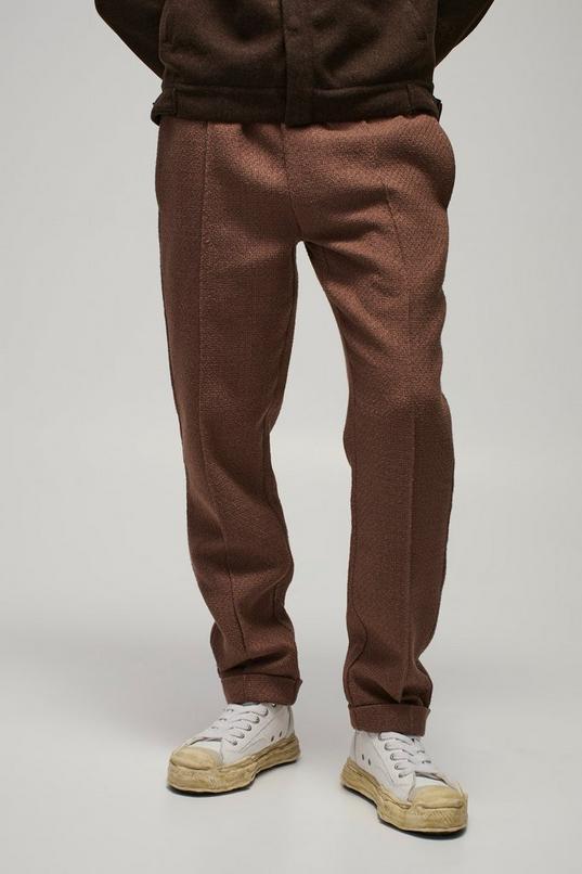 Elasticated Tapered Pintuck Turn Up Hem Trousers by BOOHOOMAN