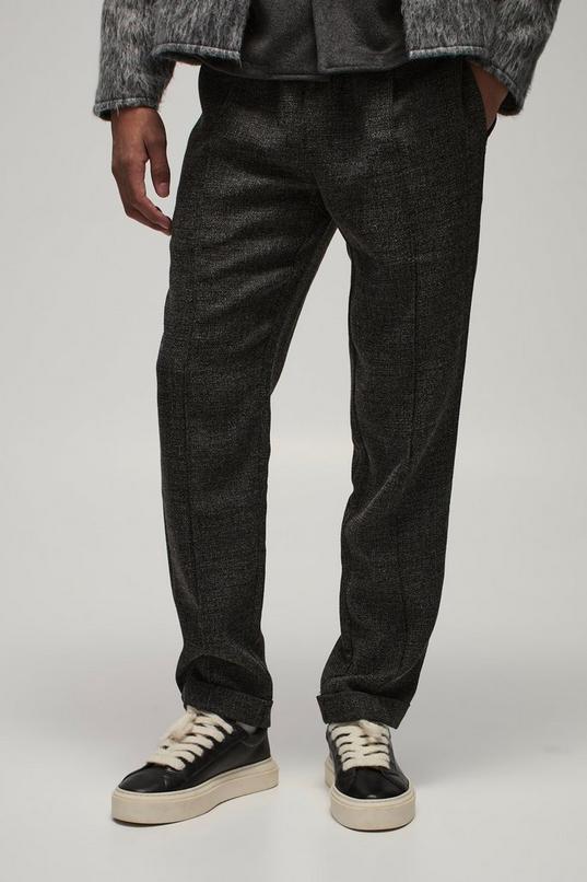 Elasticated Tapered Pintuck Turn Up Hem Trousers by BOOHOOMAN