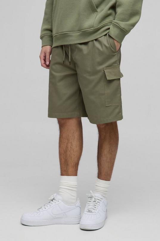 Elasticated Waist Canvas Overdye Relaxed Mid Length Cargo Shorts by BOOHOOMAN