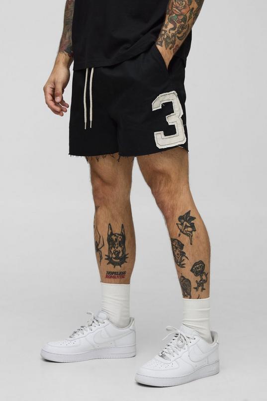 Elasticated Waist Canvas Raw Edge Applique Fighter Shorts by BOOHOOMAN