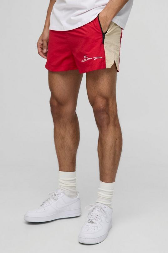 Elasticated Waist Crinkle Nylon Embroidery Fighter Shorts by BOOHOOMAN