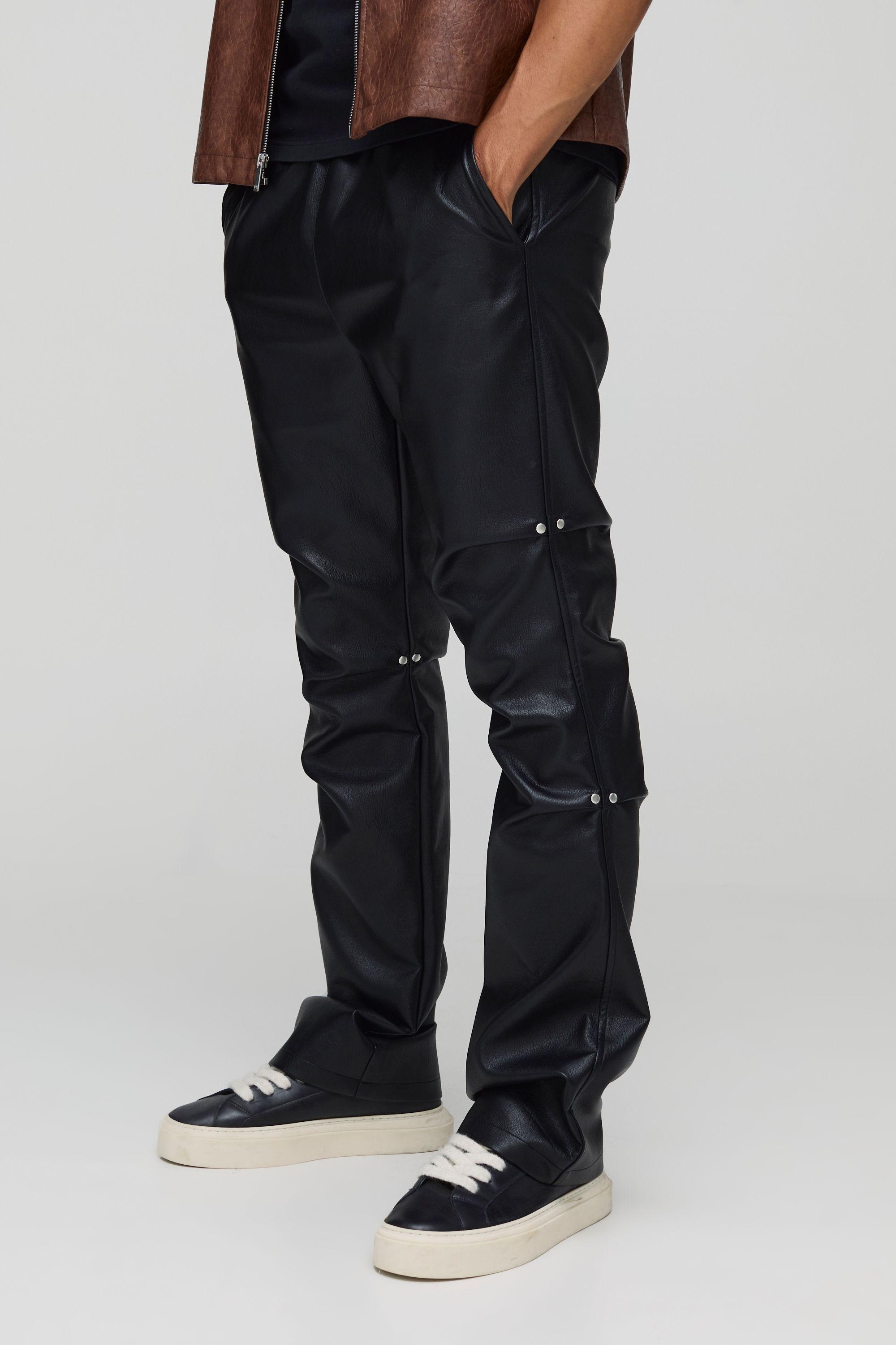 Elasticated Waist PU Slim Flare Ruched Trouser by BOOHOOMAN