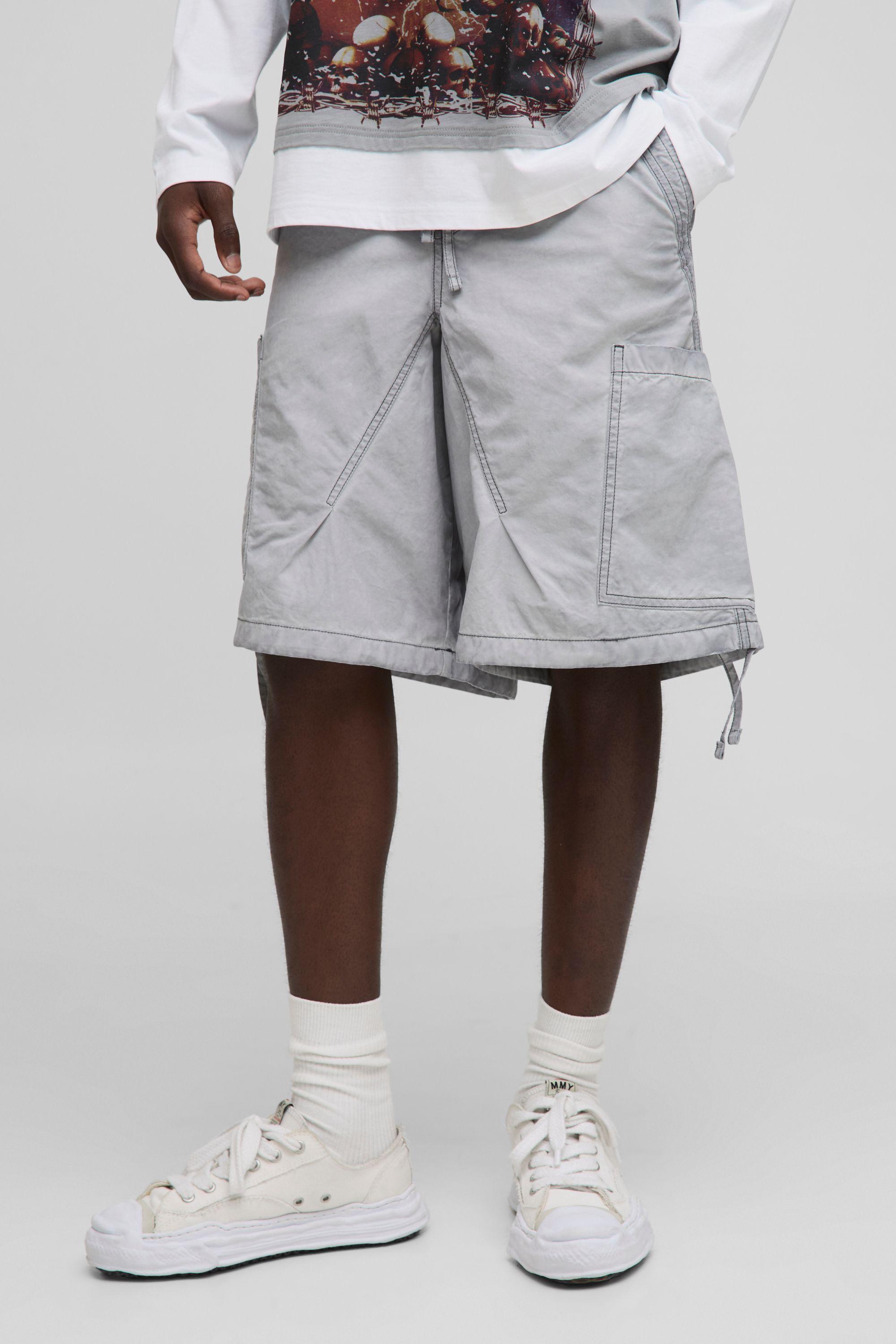 Elasticated Waist Parachute Oil Washed Cargo Shorts by BOOHOOMAN