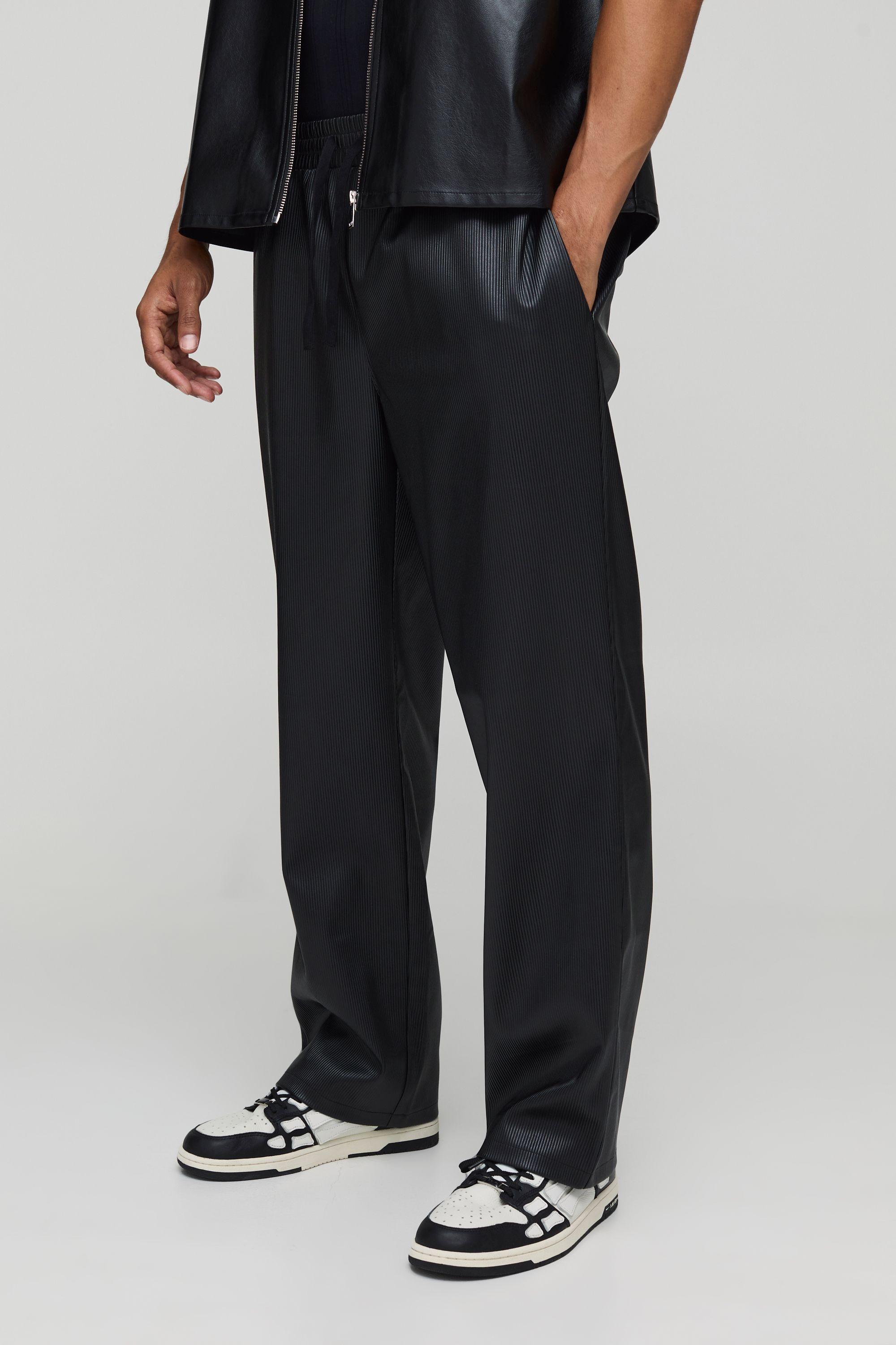 Elasticated Waist Pleated PU Relaxed Trouser by BOOHOOMAN
