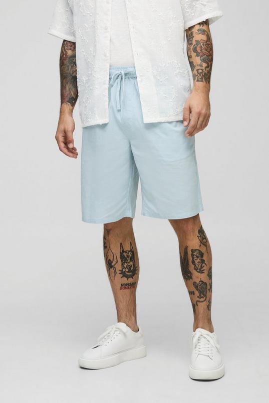 Elasticated Waist Relaxed Fit Mid Length Linen Blend Short by BOOHOOMAN