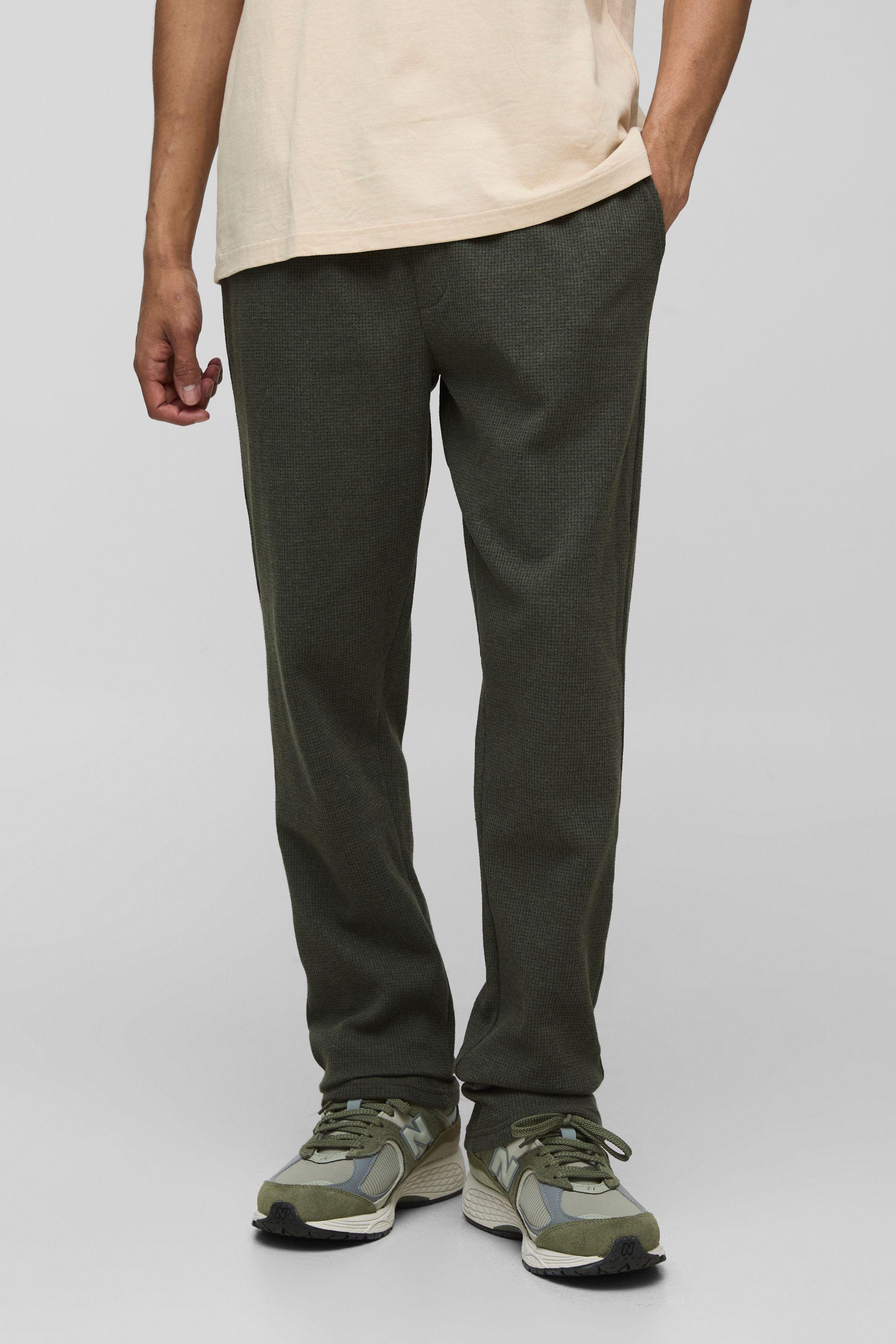 Elasticated Waist Slim Fit Waffle Smart Trousers by BOOHOOMAN