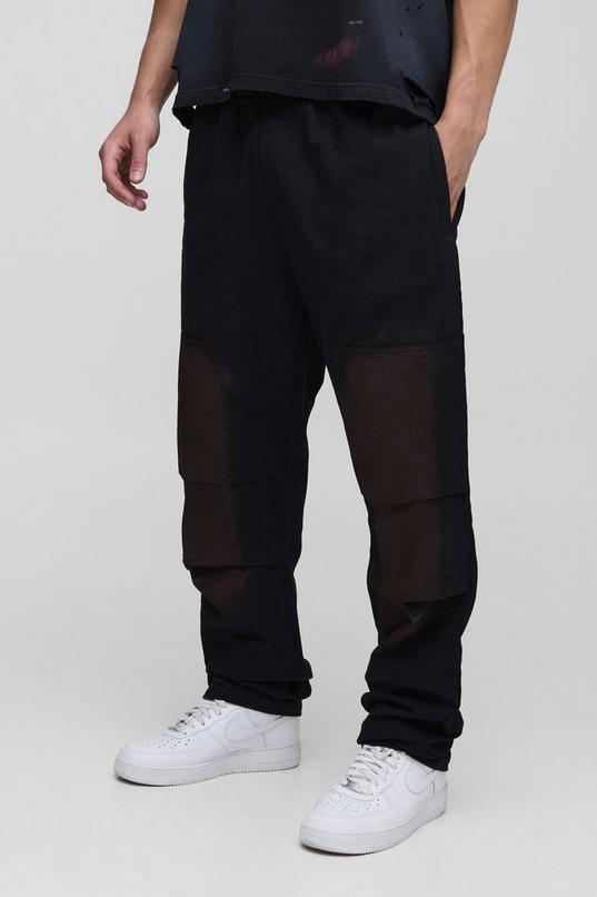 Elasticated Waist Straight Stacked Spray Wash Twill Carpenter Trousers by BOOHOOMAN