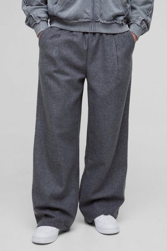 Elasticated Waist Wide Leg Wool Look Pleated Trousers by BOOHOOMAN