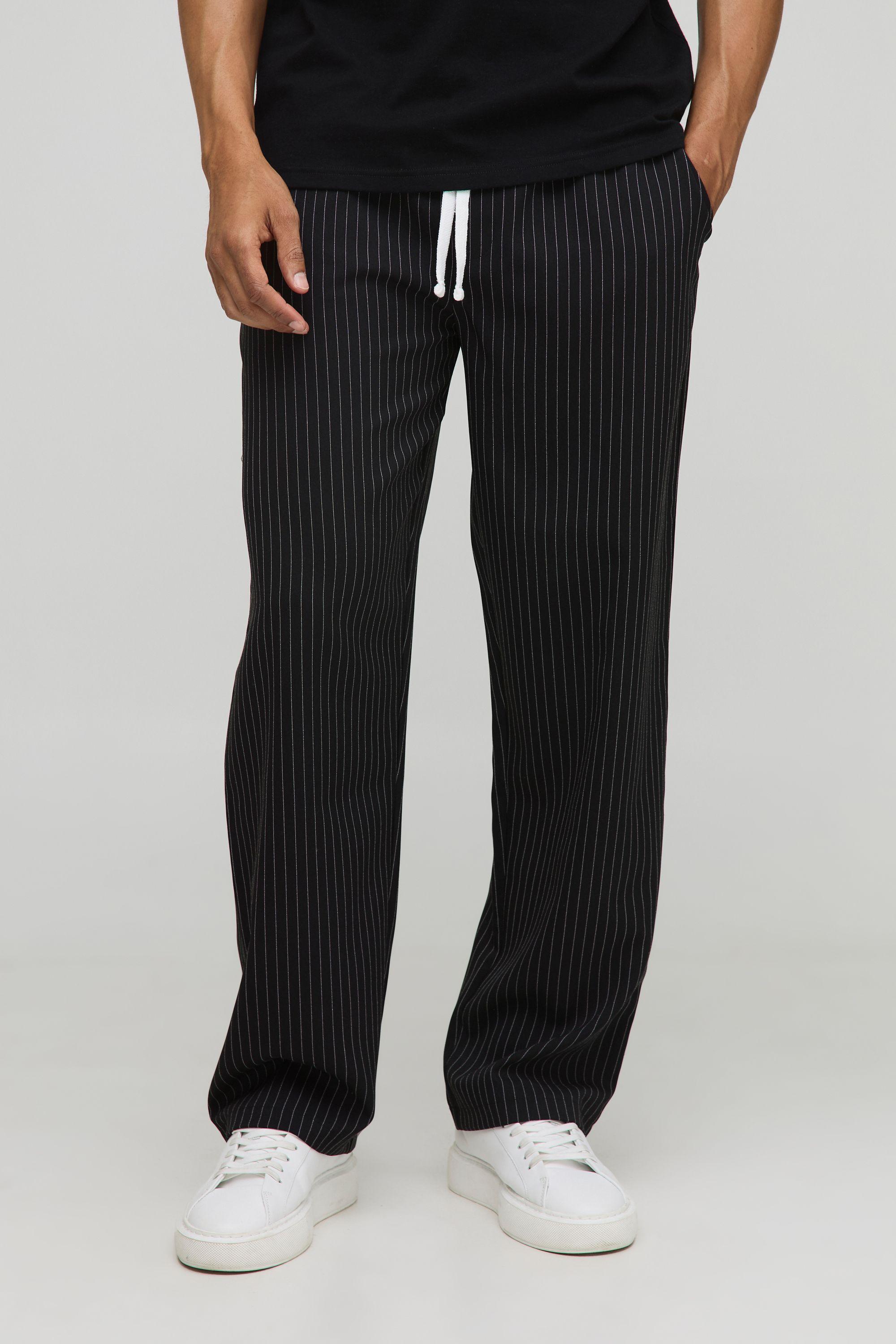 Elasticated Waistband Relaxed Pinstripe Casual Trousers by BOOHOOMAN
