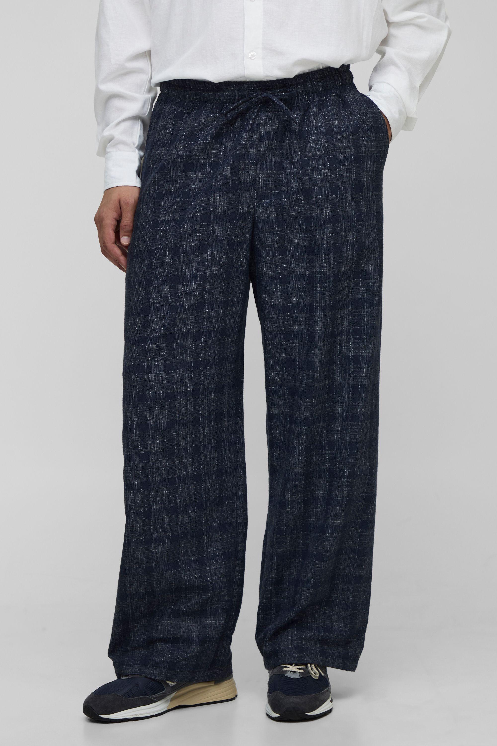 Elasticated Waistband Wide Leg Check Trousers by BOOHOOMAN
