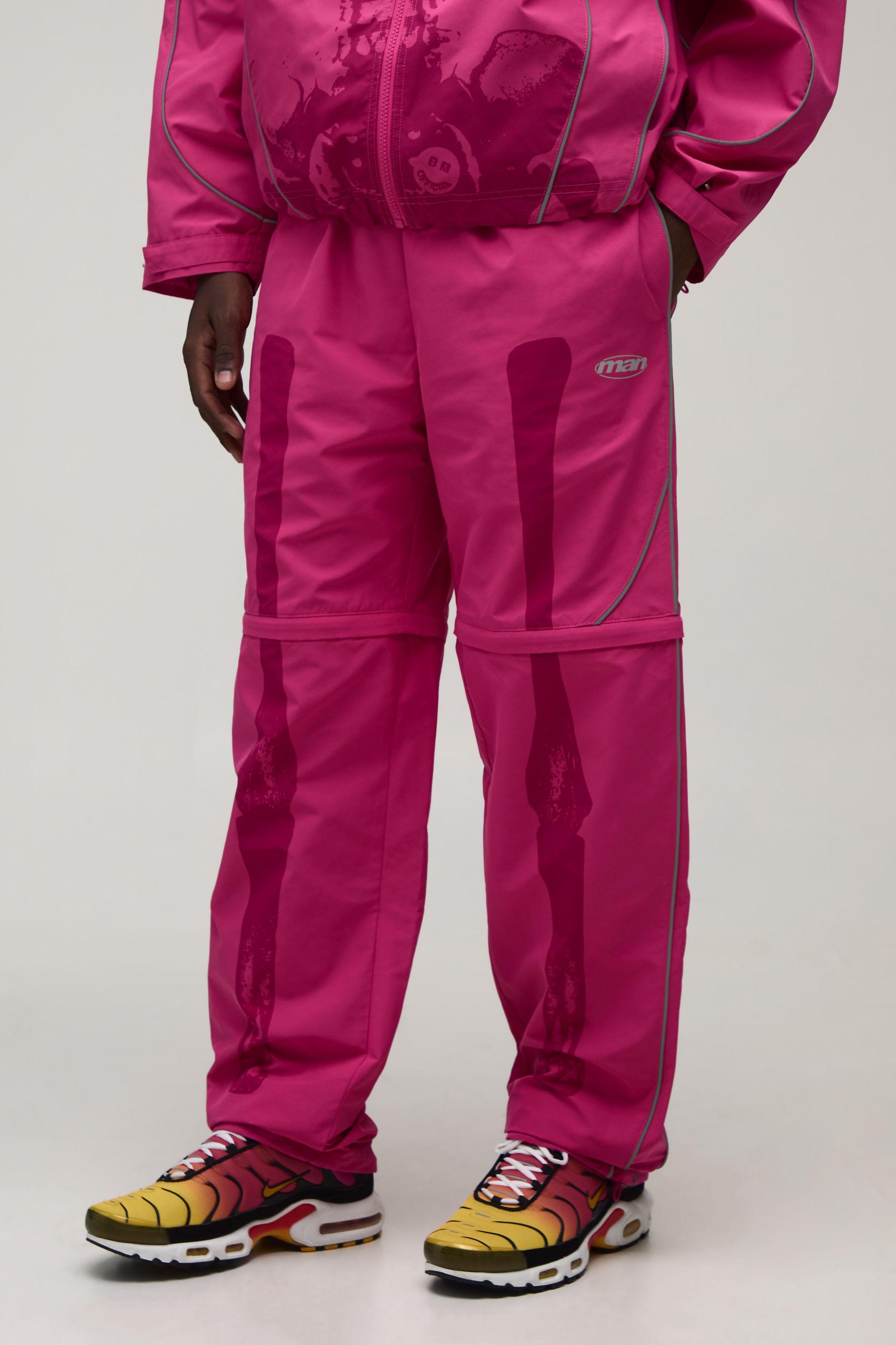 Elasticated Zip Off Reflective Piping Skeleton Relaxed Joggers by BOOHOOMAN
