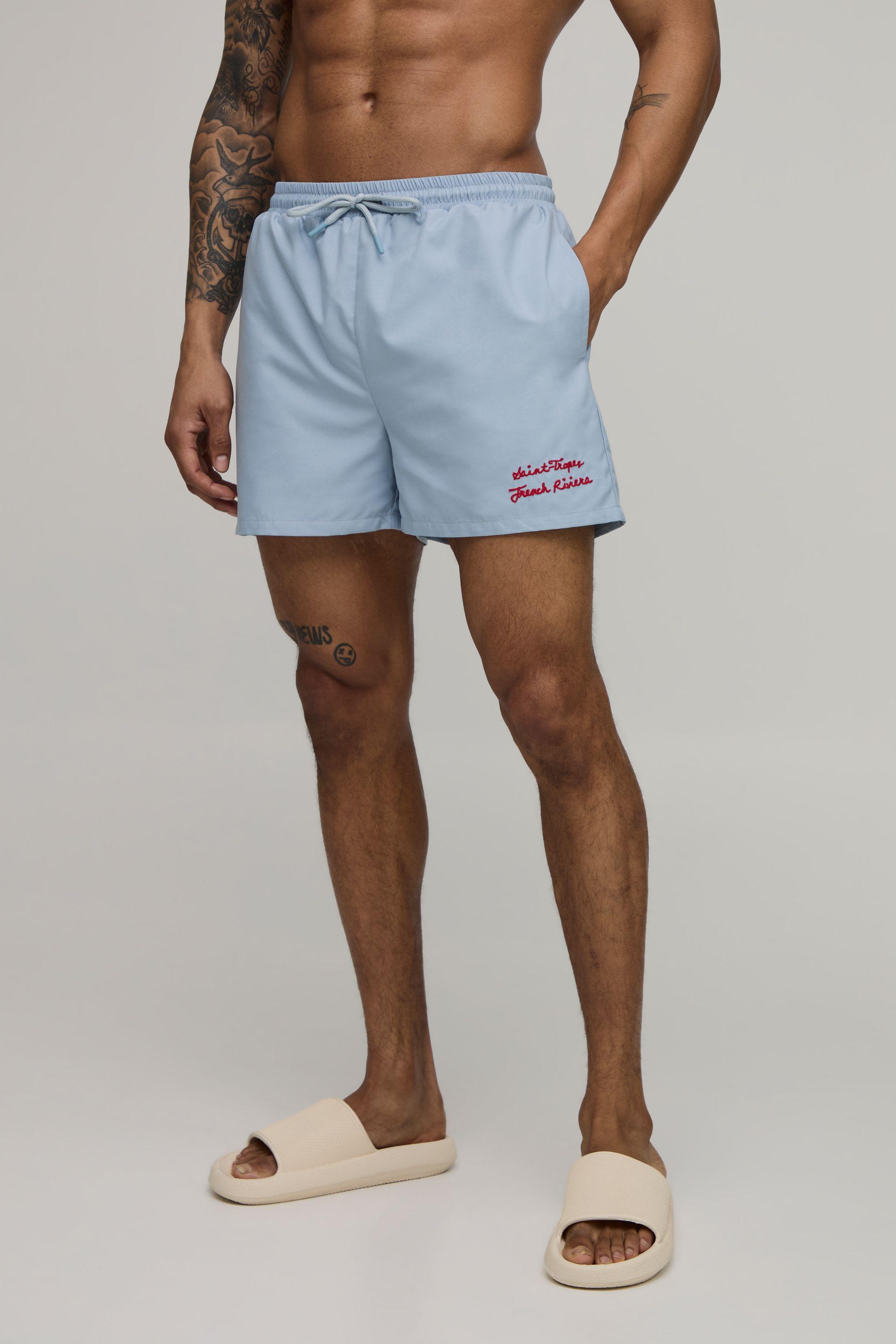Embroidered Short Length Swim Short by BOOHOOMAN