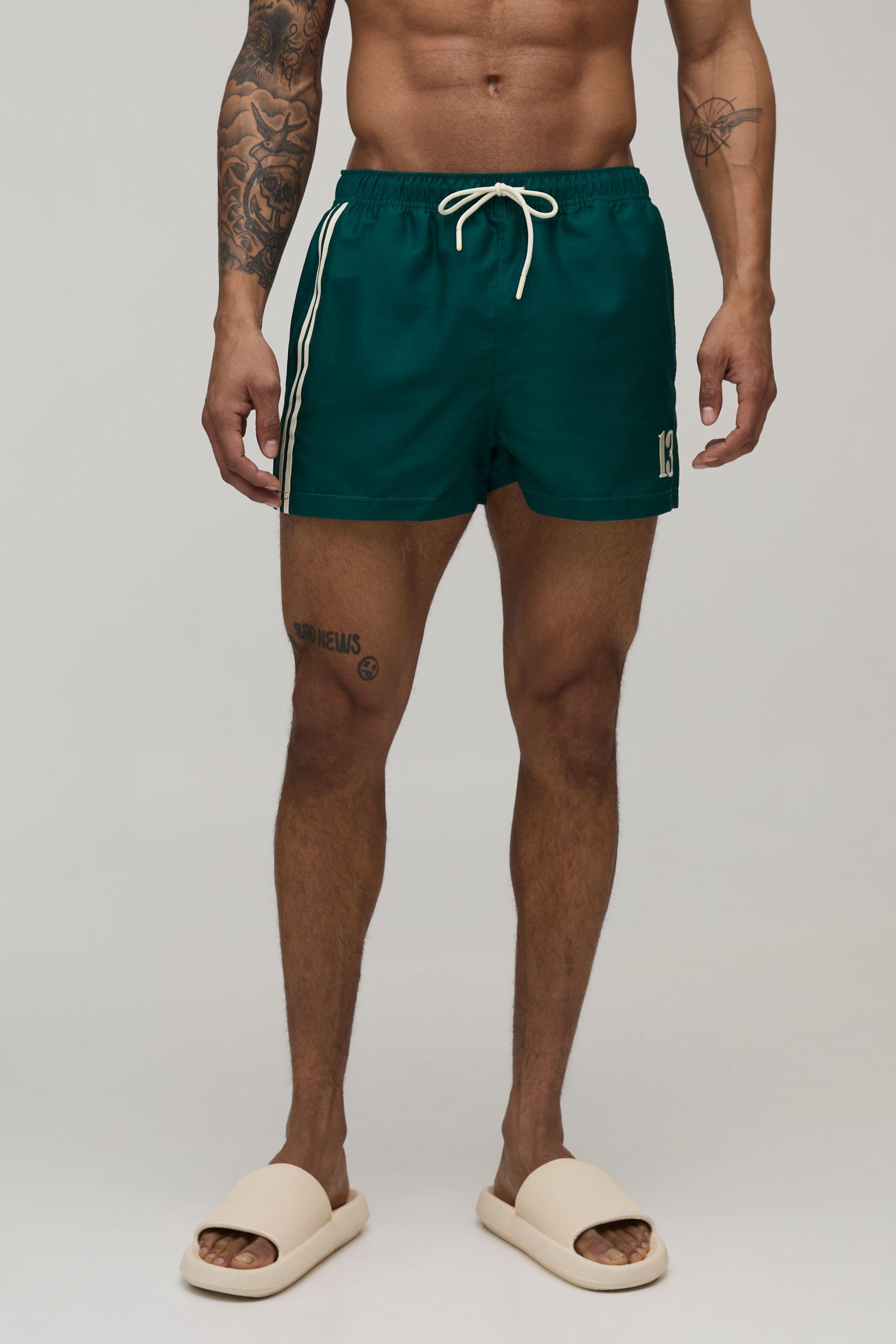 Embroidered Stripe Super Short Swim Short by BOOHOOMAN