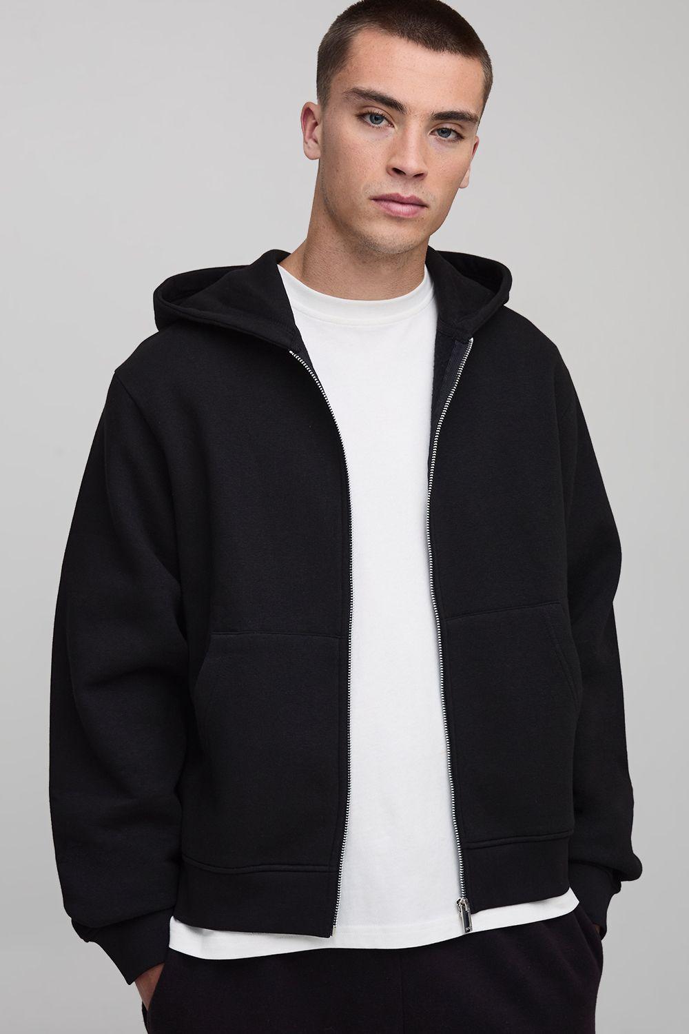 Essential Boxy Zip Through Hoodie by BOOHOOMAN