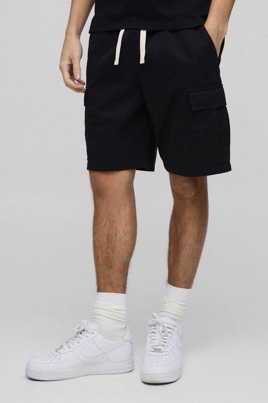 Essential Elasticated Waist Black Slim Fit Cargo Shorts by BOOHOOMAN