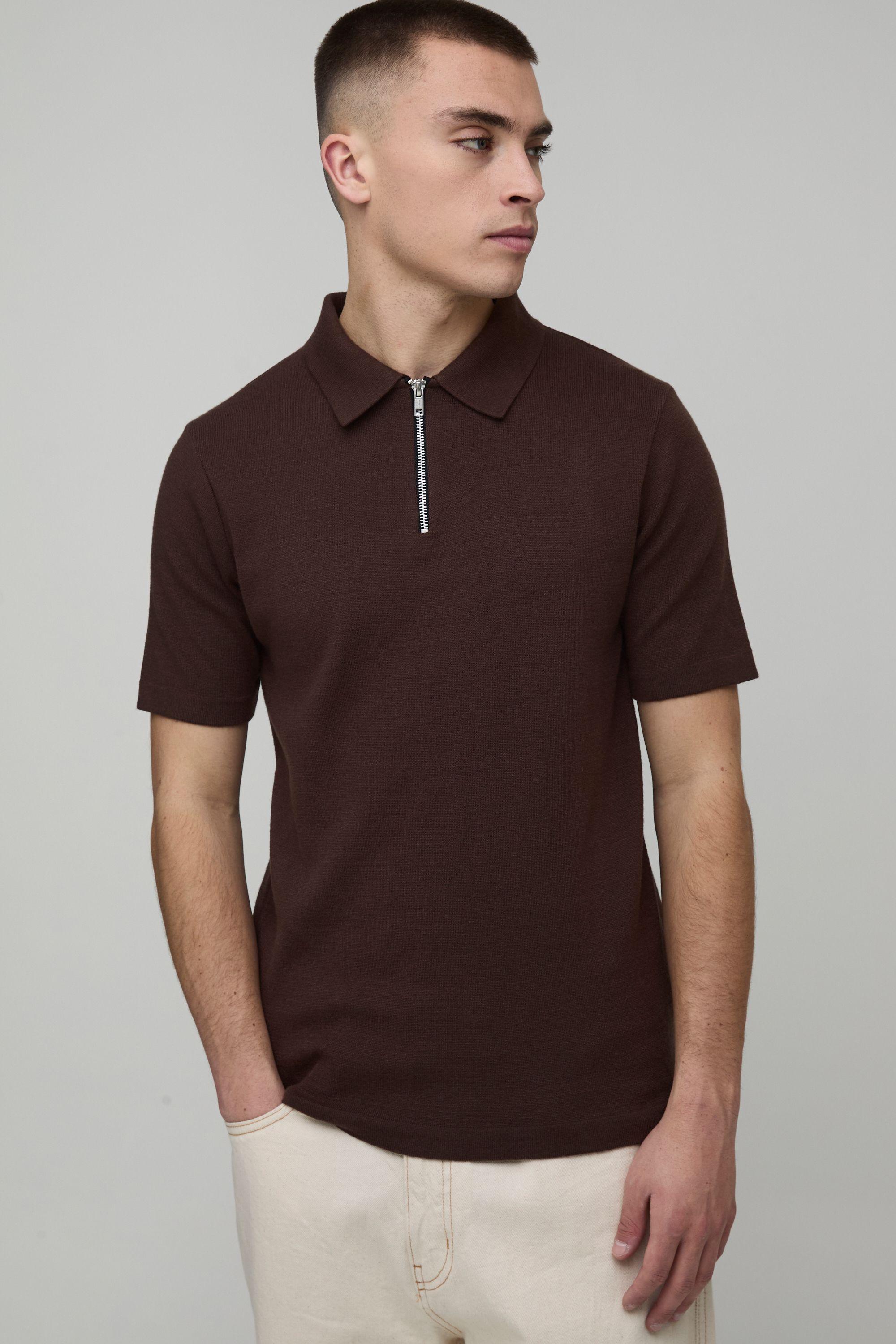 Essential Muscle Fit Soft Touch 1/4 Zip Knitted Polo by BOOHOOMAN
