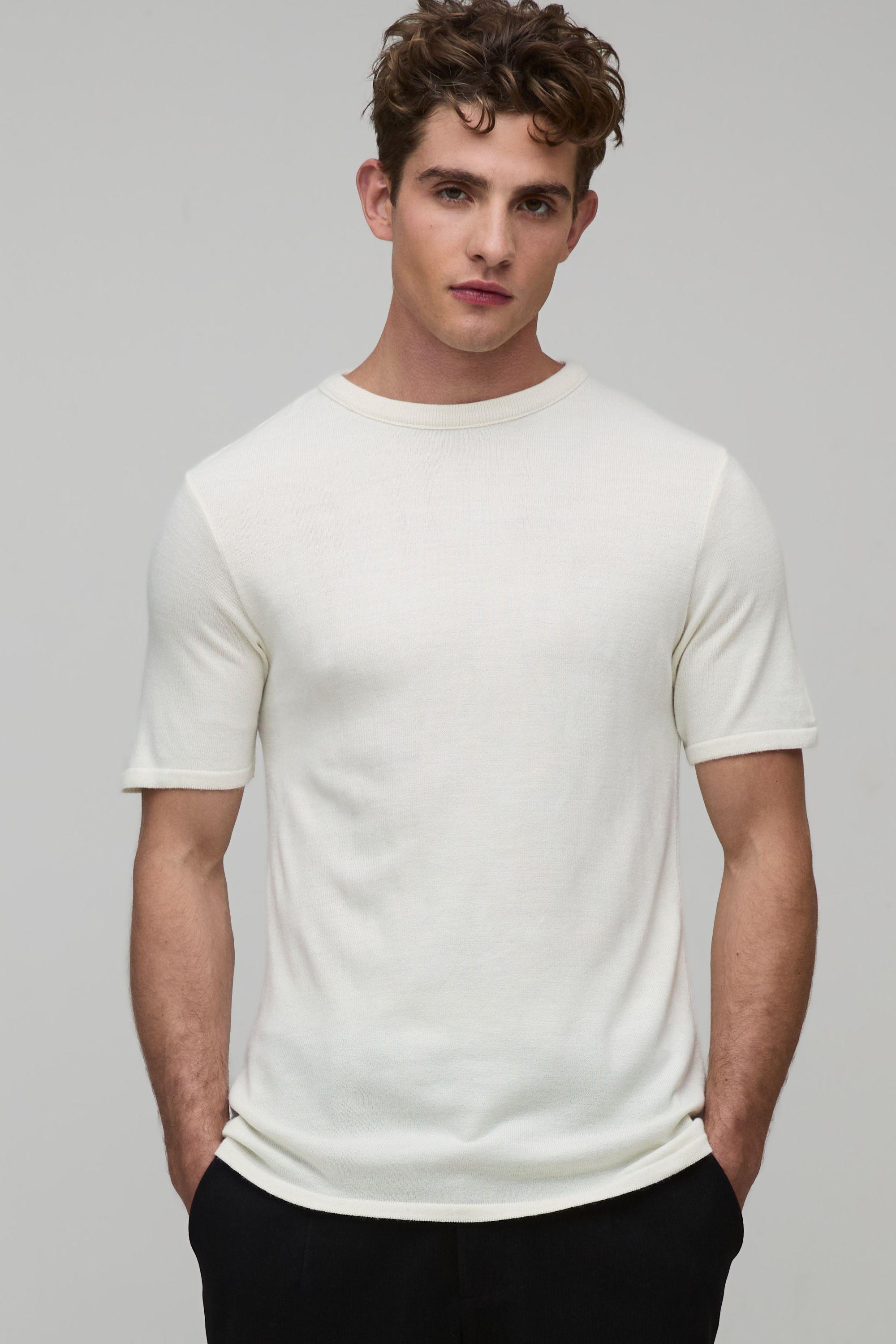 Essential Muscle Fit Soft Touch Knitted T-Shirt by BOOHOOMAN