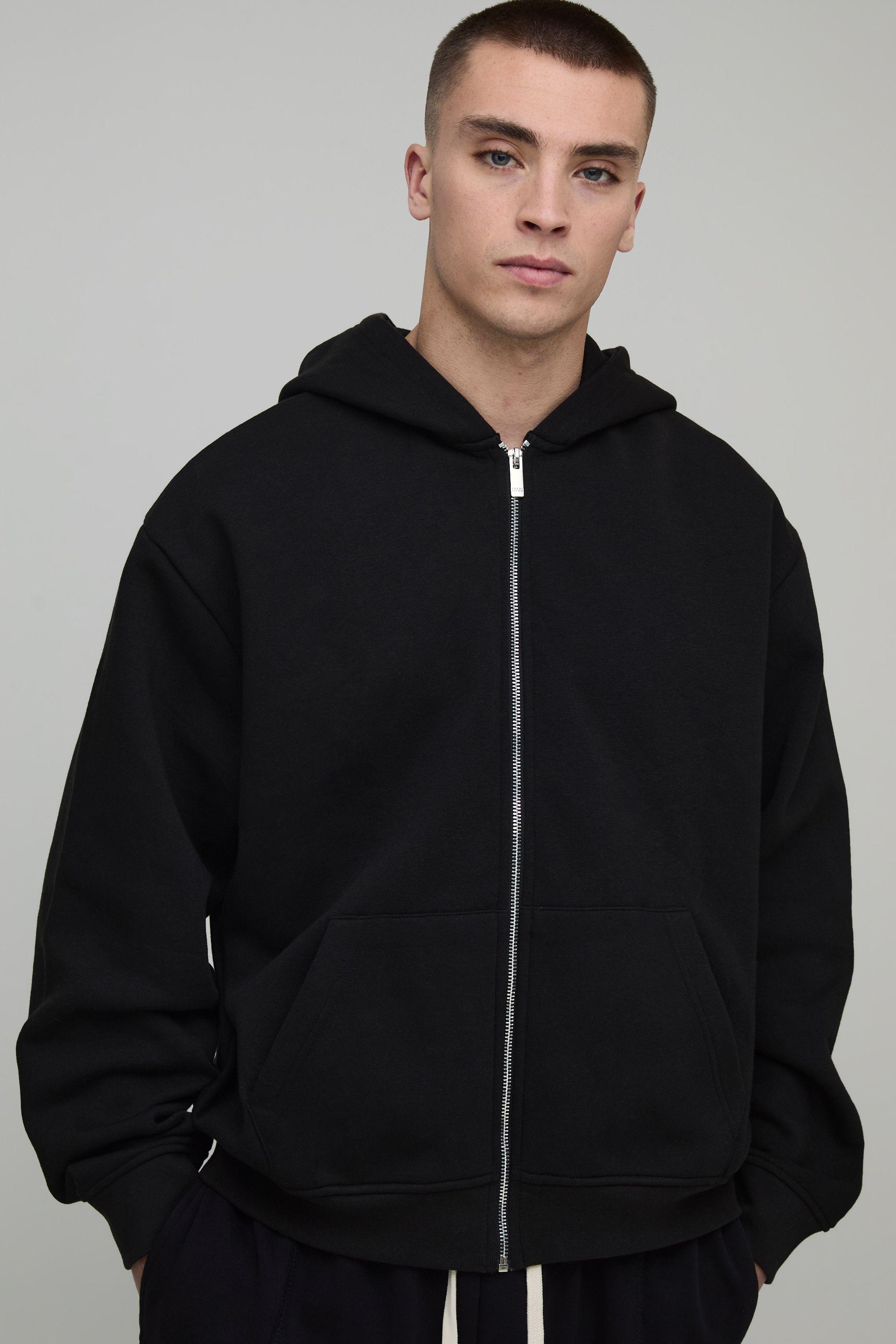Essential Oversized Boxy Zip Through Hoodie by BOOHOOMAN