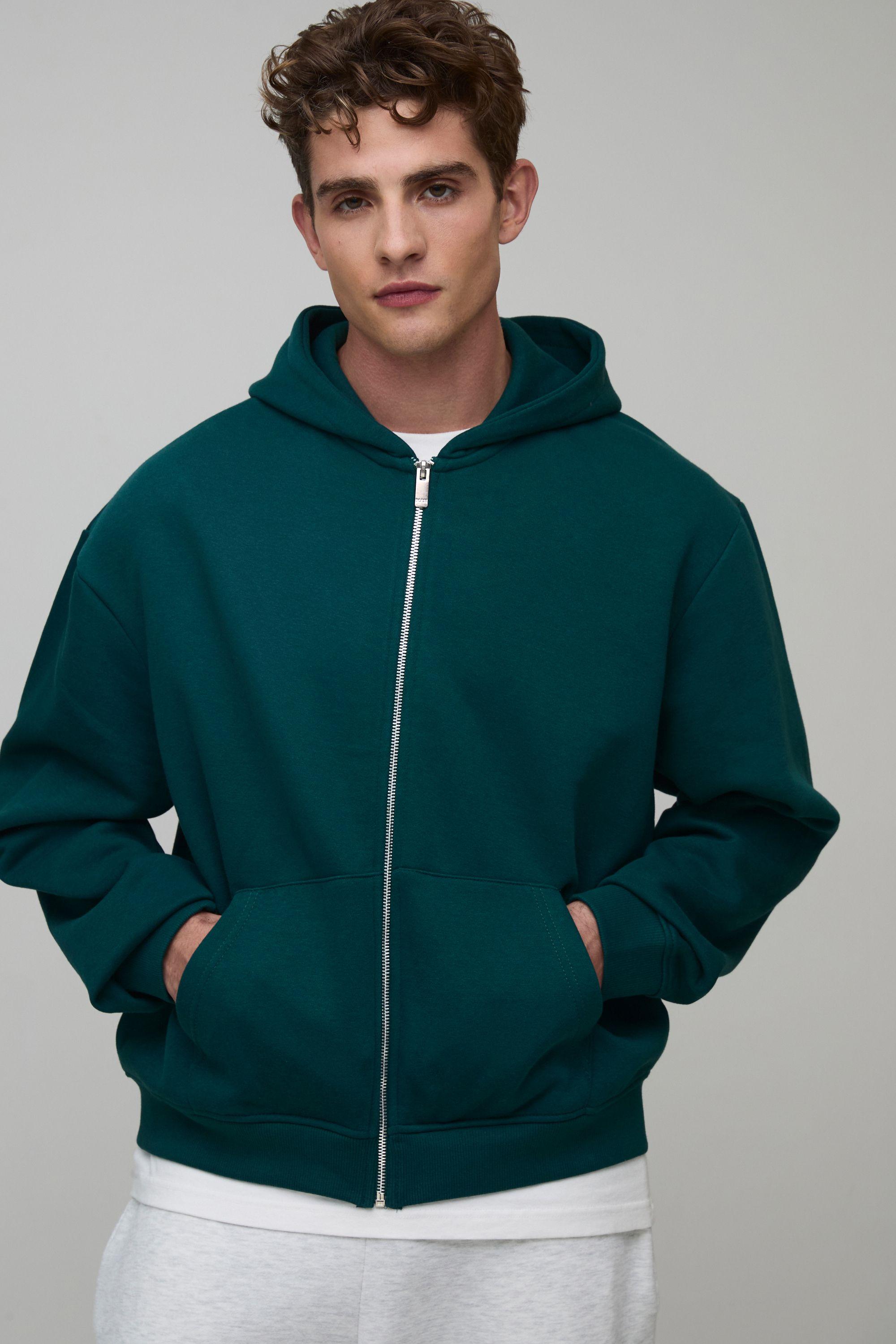 Essential Oversized Boxy Zip Through Hoodie by BOOHOOMAN