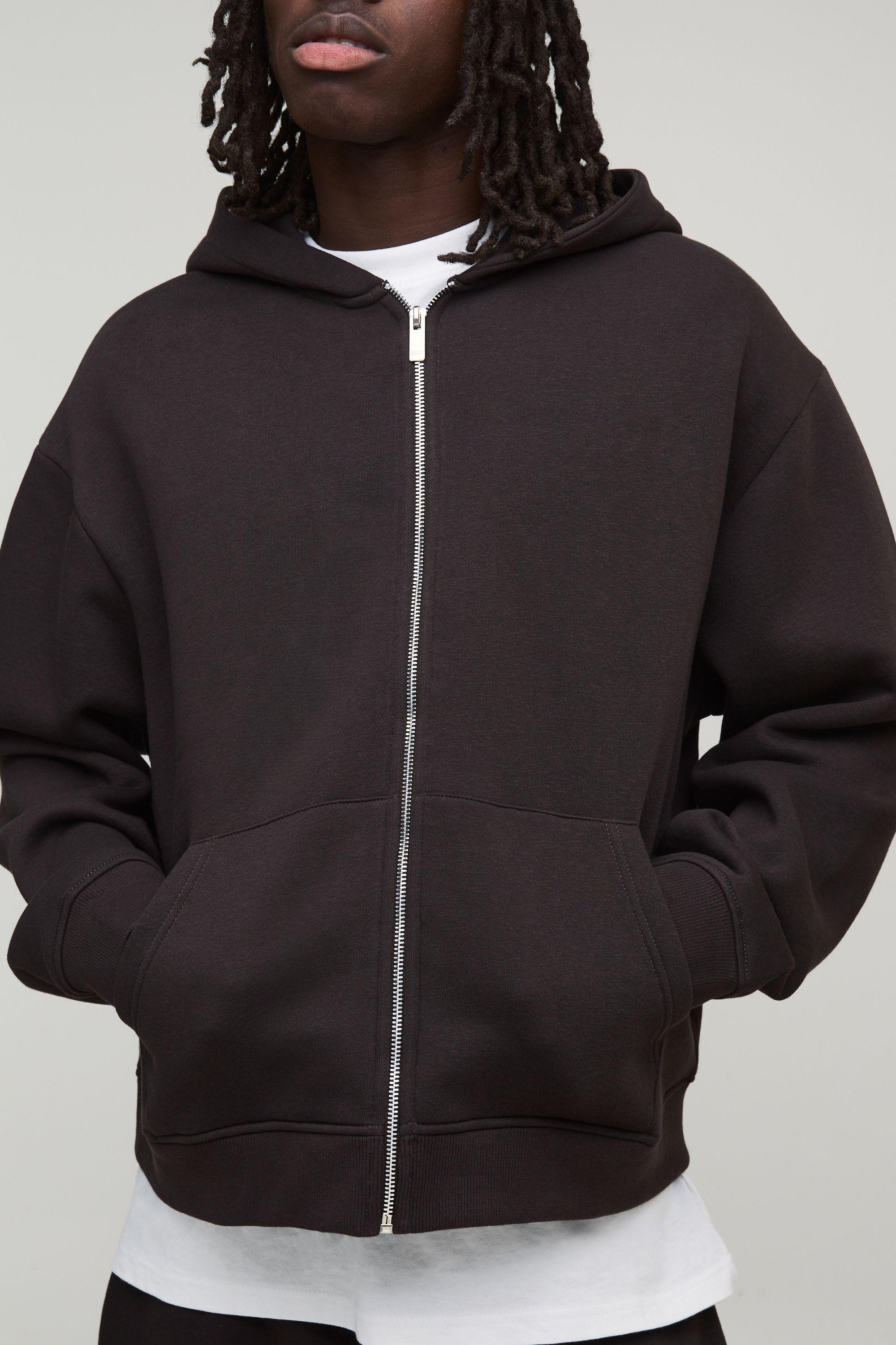 Essential Oversized Boxy Zip Through Hoodie by BOOHOOMAN