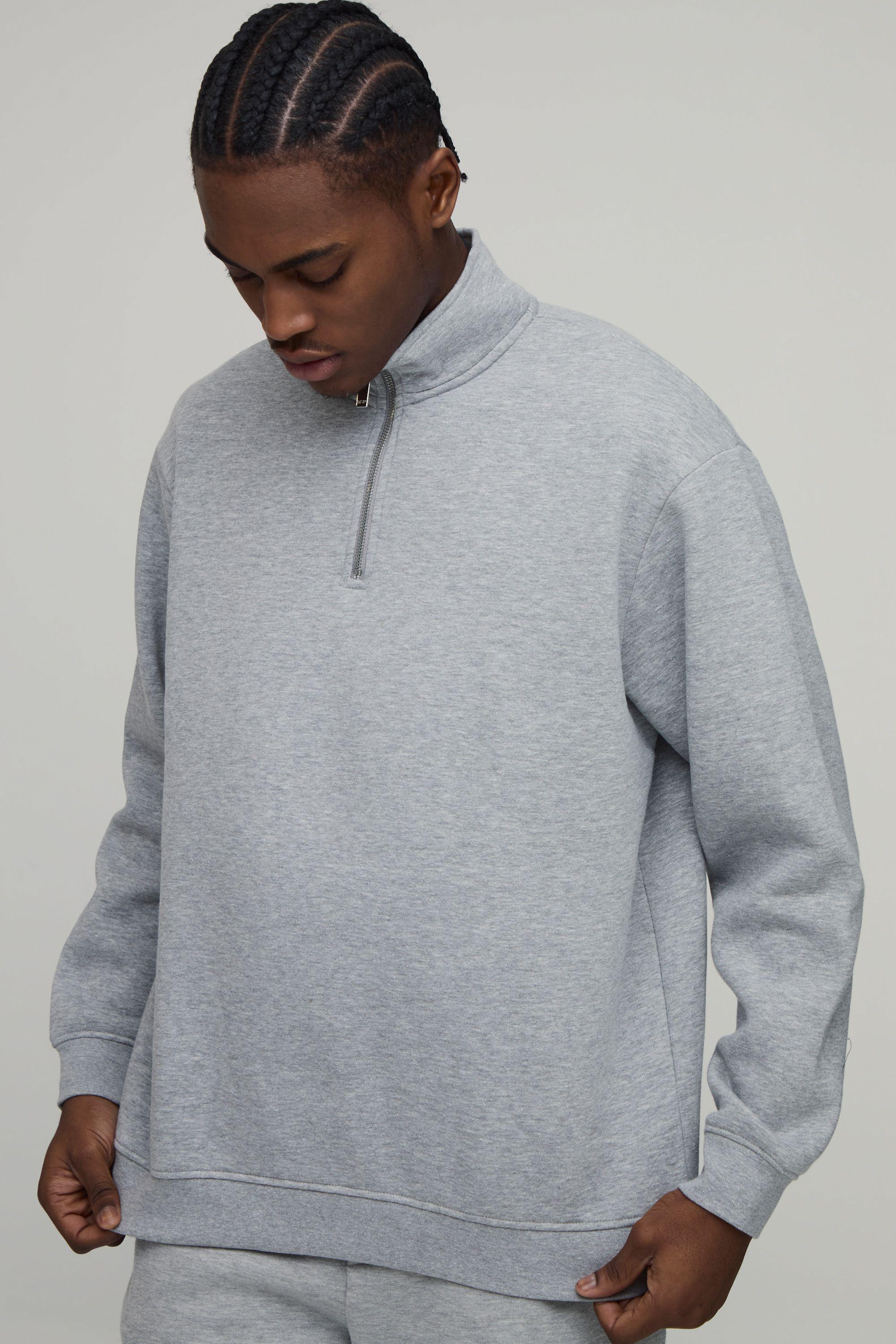 Essential Oversized Quarter Zip Funnel Neck Sweatshirt by BOOHOOMAN