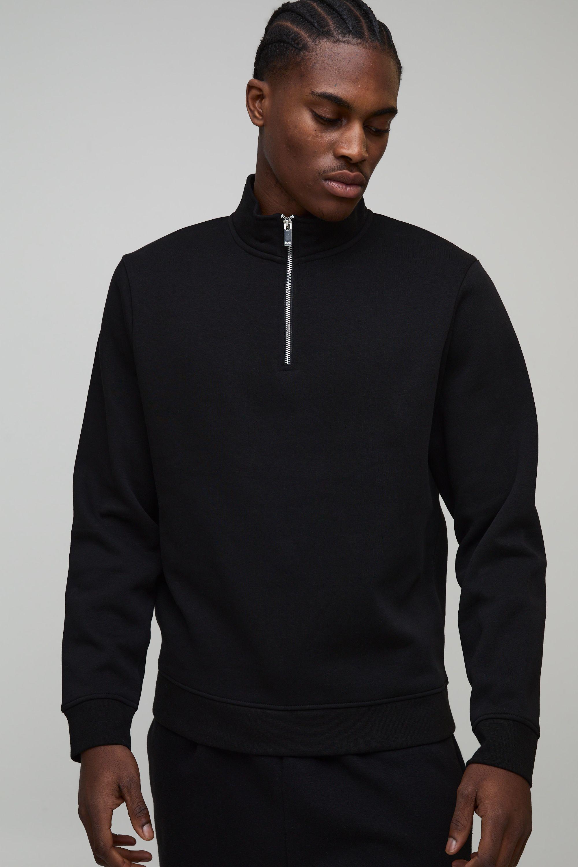 Essential Regular Fit Quarter Zip Funnel Neck Sweatshirt by BOOHOOMAN
