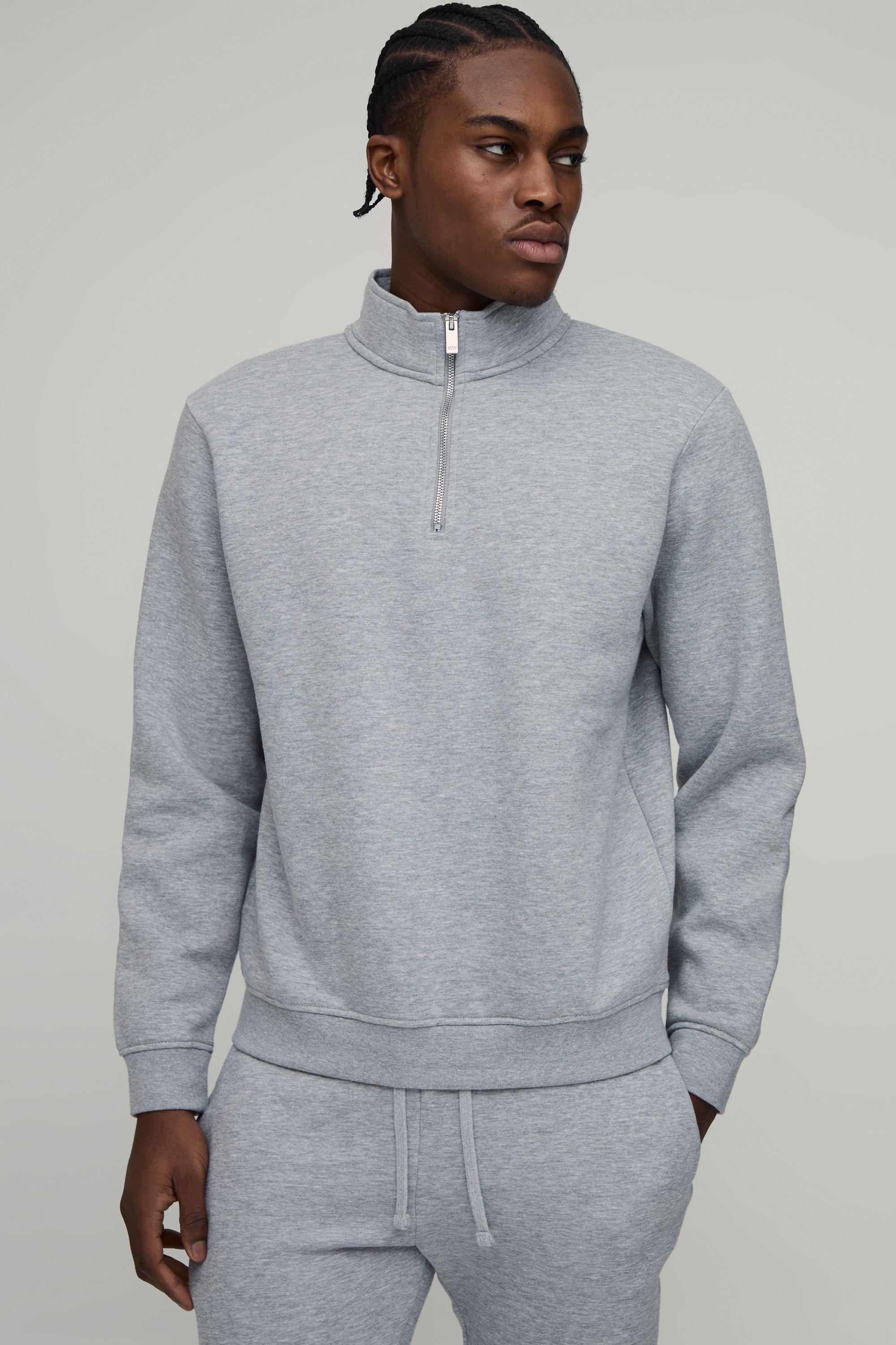 Essential Regular Fit Quarter Zip Funnel Neck Sweatshirt by BOOHOOMAN
