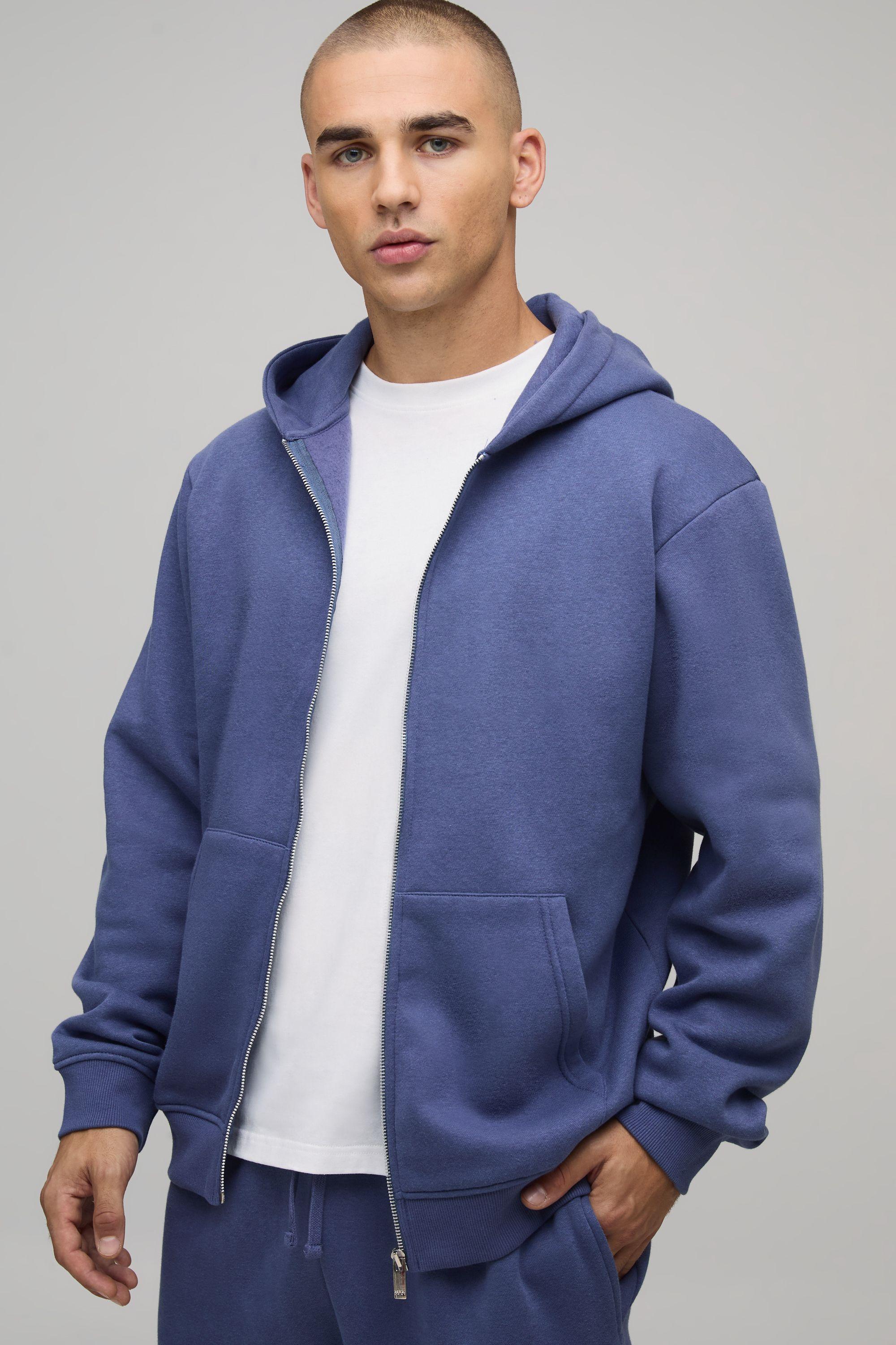 Essential Regular Fit  Zip Through Hoodie by BOOHOOMAN