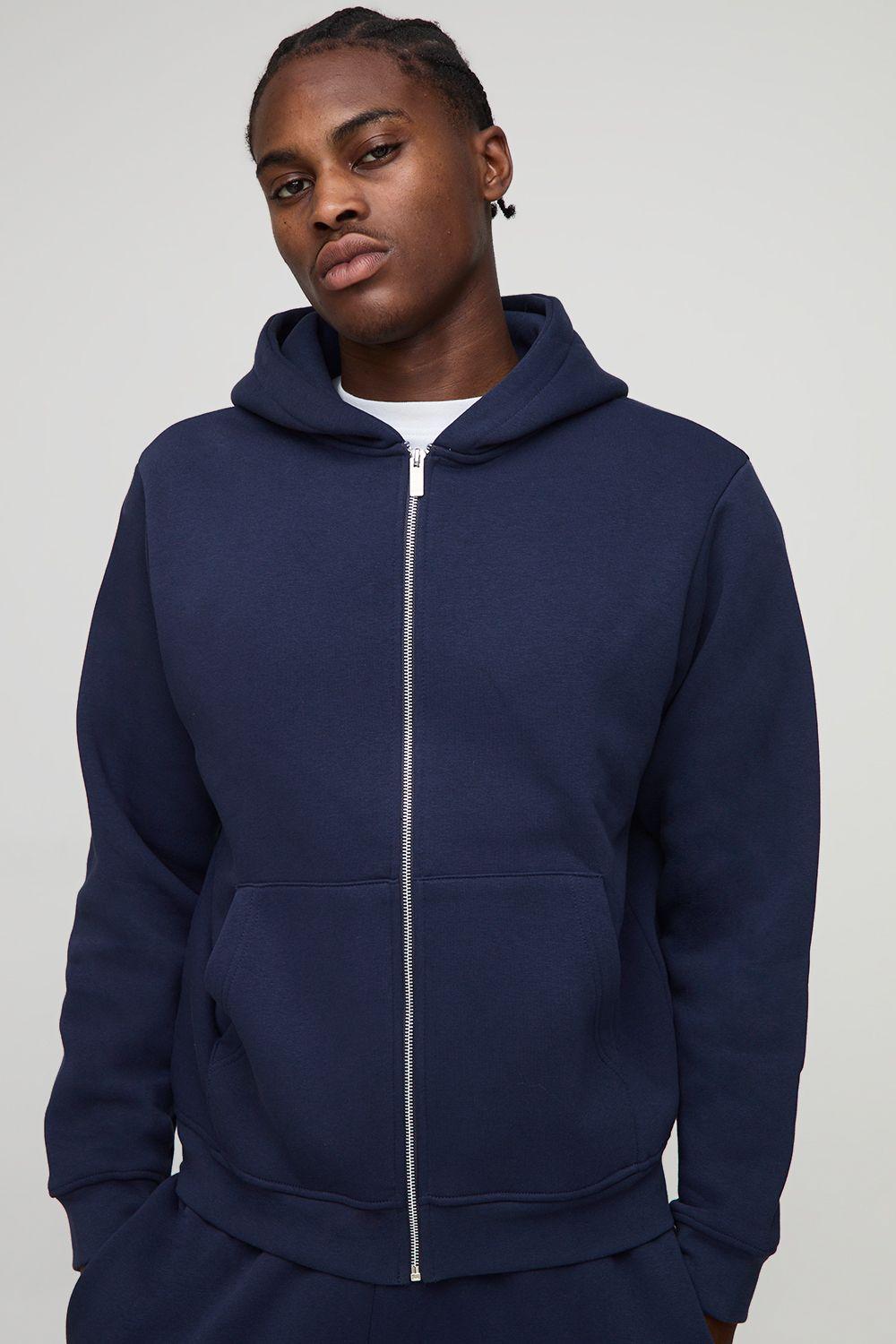 Essential Regular Zip Through Hoodie by BOOHOOMAN