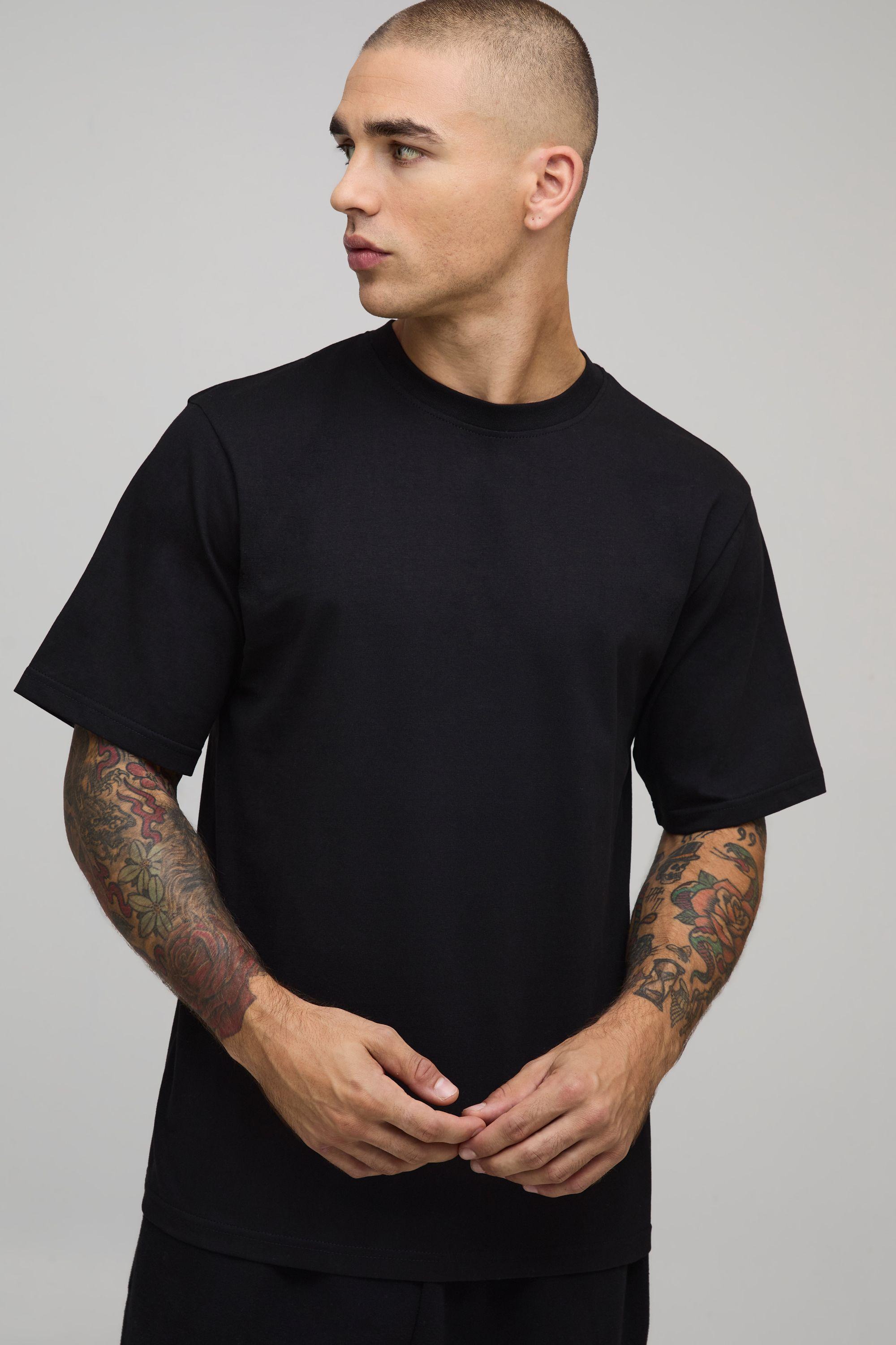 Essential Relaxed Fit Crew Neck Heavyweight T-Shirt by BOOHOOMAN Essential Relaxed Fit Crew Neck Heavyweight T-Shirt by BOOHOOMAN