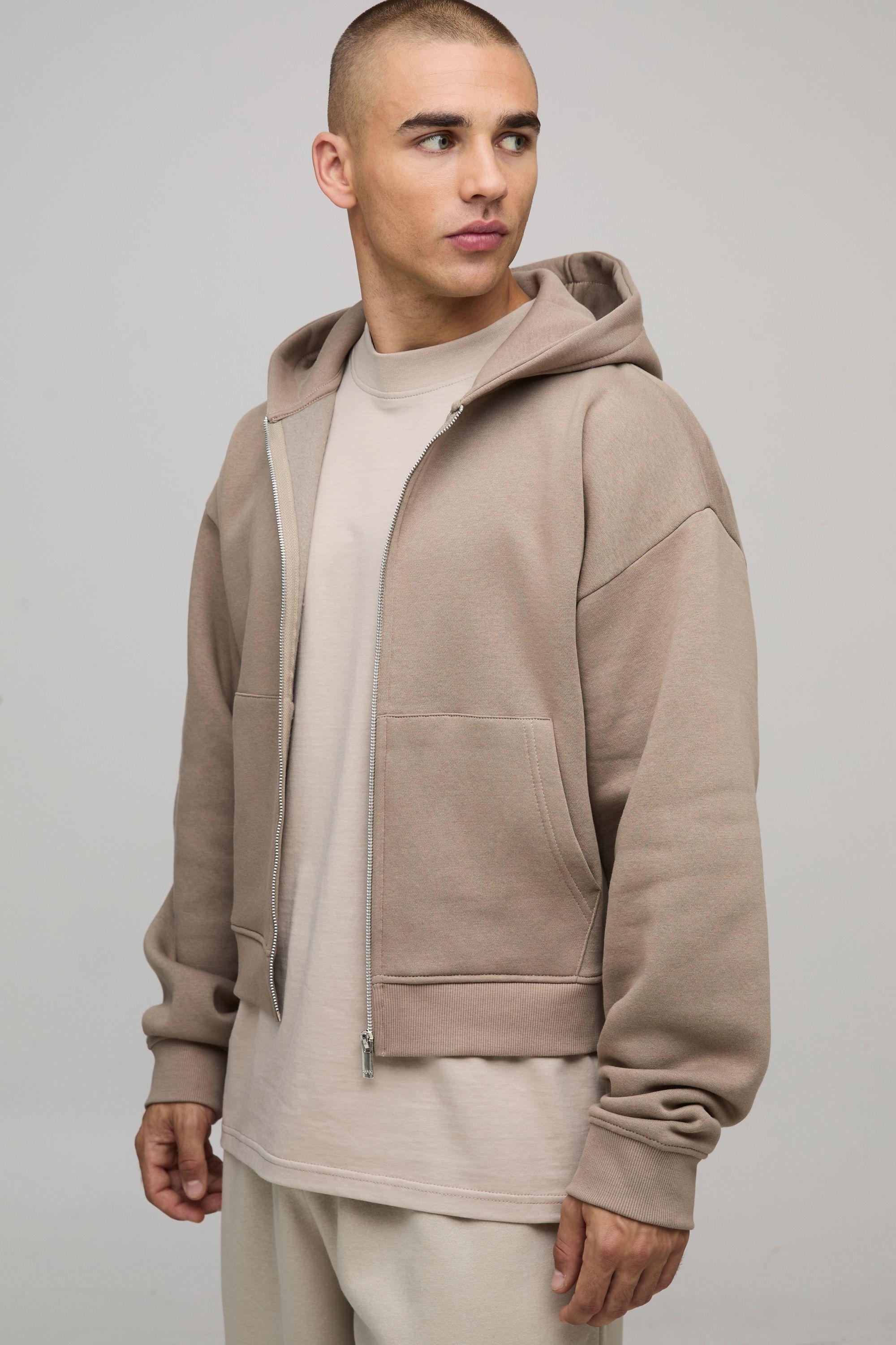 Essential Shrunken Boxy Zip Through Hoodie by BOOHOOMAN