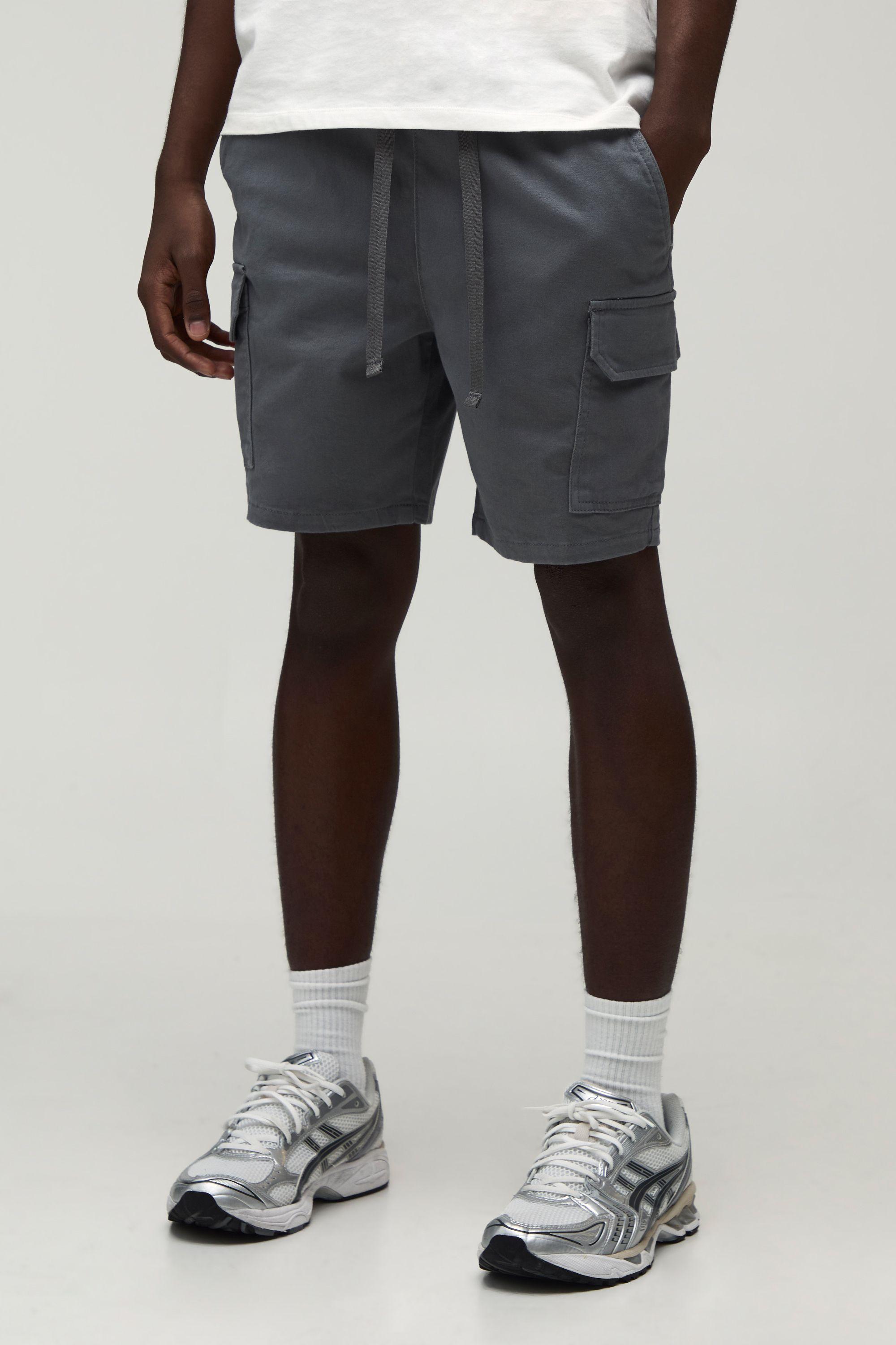 Essential Skinny Fit Twill Mid Length Cargo Shorts by BOOHOOMAN