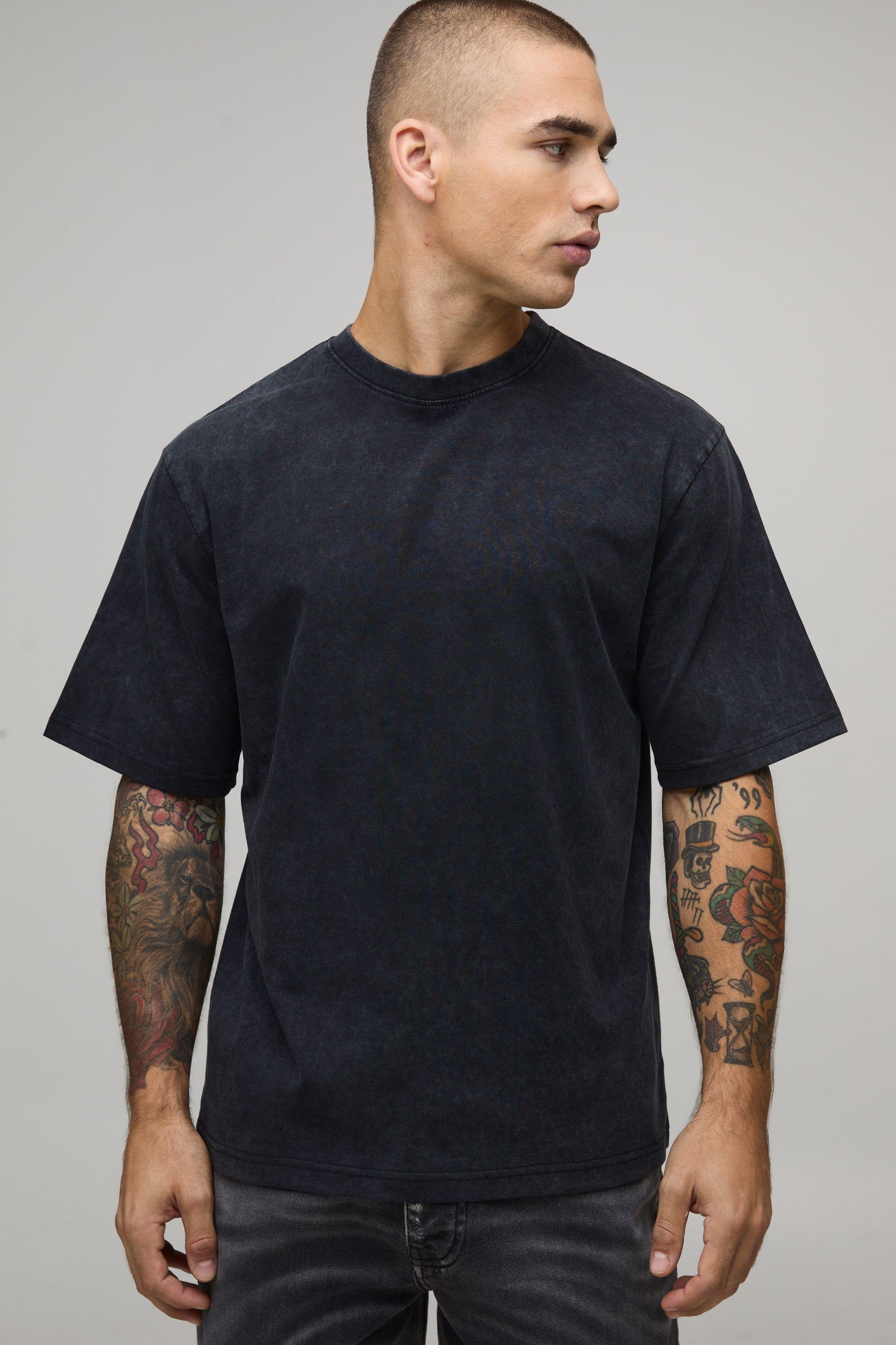 Essential Washed Regular Heavyweight T-Shirt by BOOHOOMAN
