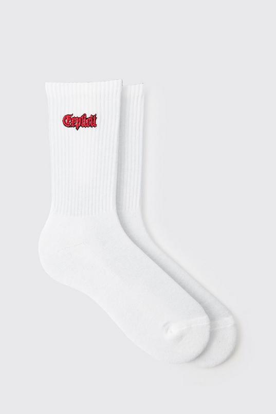 Explicit Embroidered Half Terry Socks by BOOHOOMAN