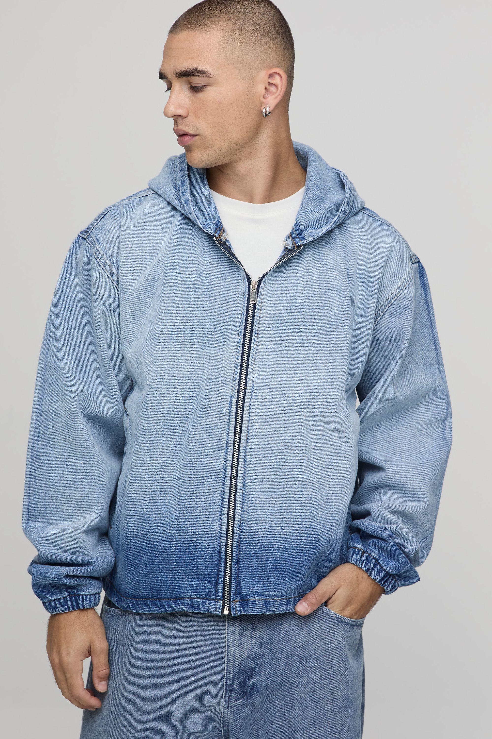 Extreme Bleach Washed Boxy Denim Hoodie by BOOHOOMAN