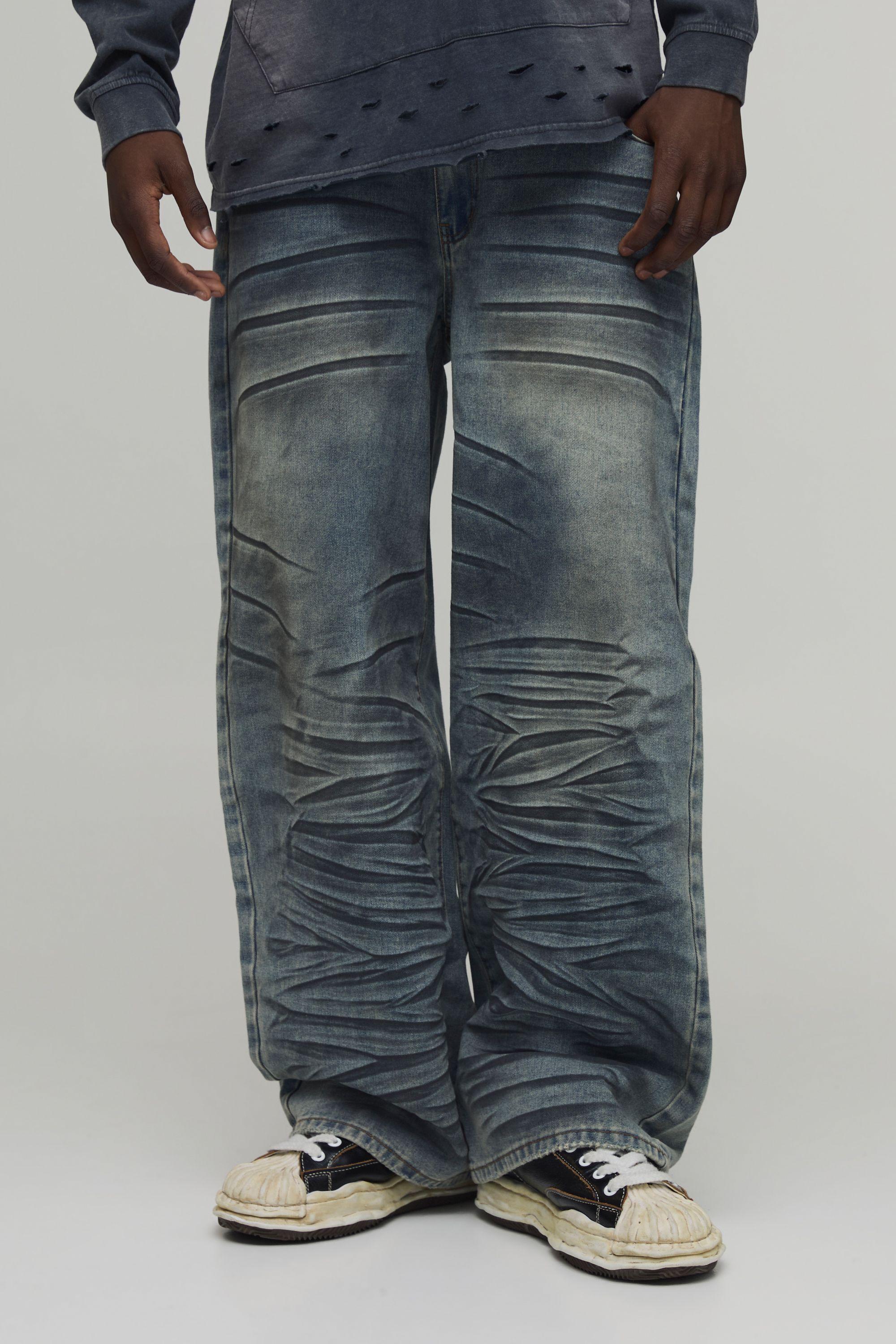 Extreme Crease Wash Wide Leg Jeans by BOOHOOMAN