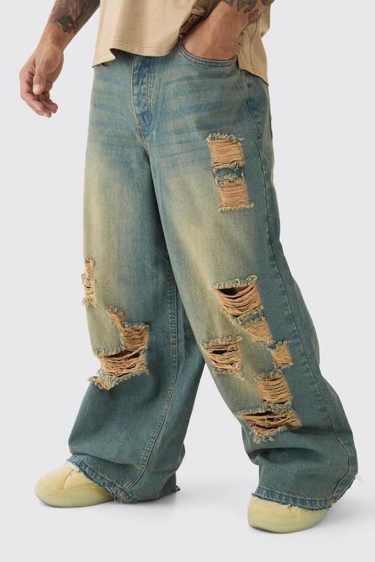 Extreme Distressed Tinted Baggy Fit Jeans by BOOHOOMAN