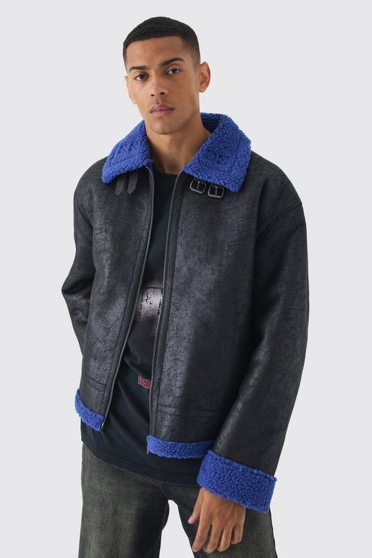Extreme Oversized Faux Suede Aviator Jacket In Black by BOOHOOMAN