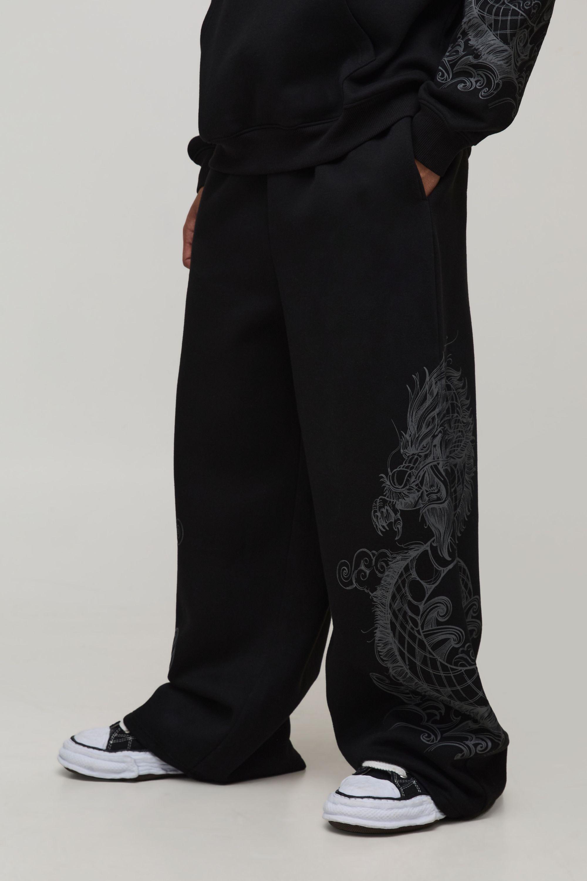 Extreme Wide Leg Dragon Graphic Joggers by BOOHOOMAN