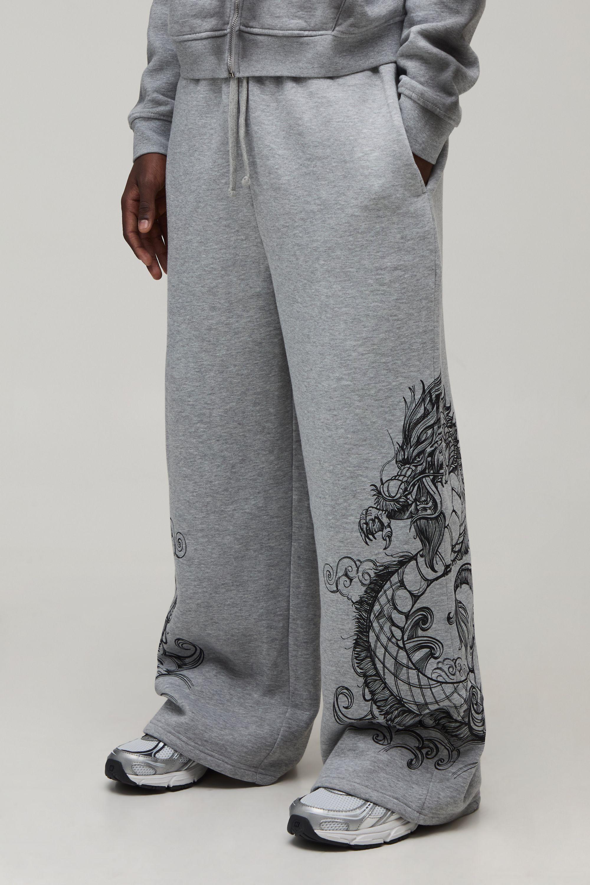Extreme Wide Leg Dragon Graphic Joggers by BOOHOOMAN