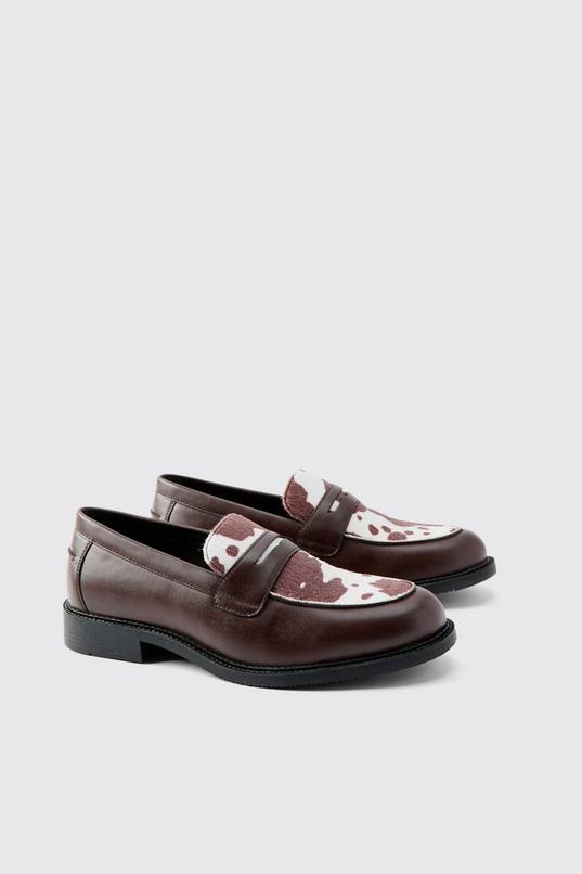 Faux Cowhide Loafer by BOOHOOMAN