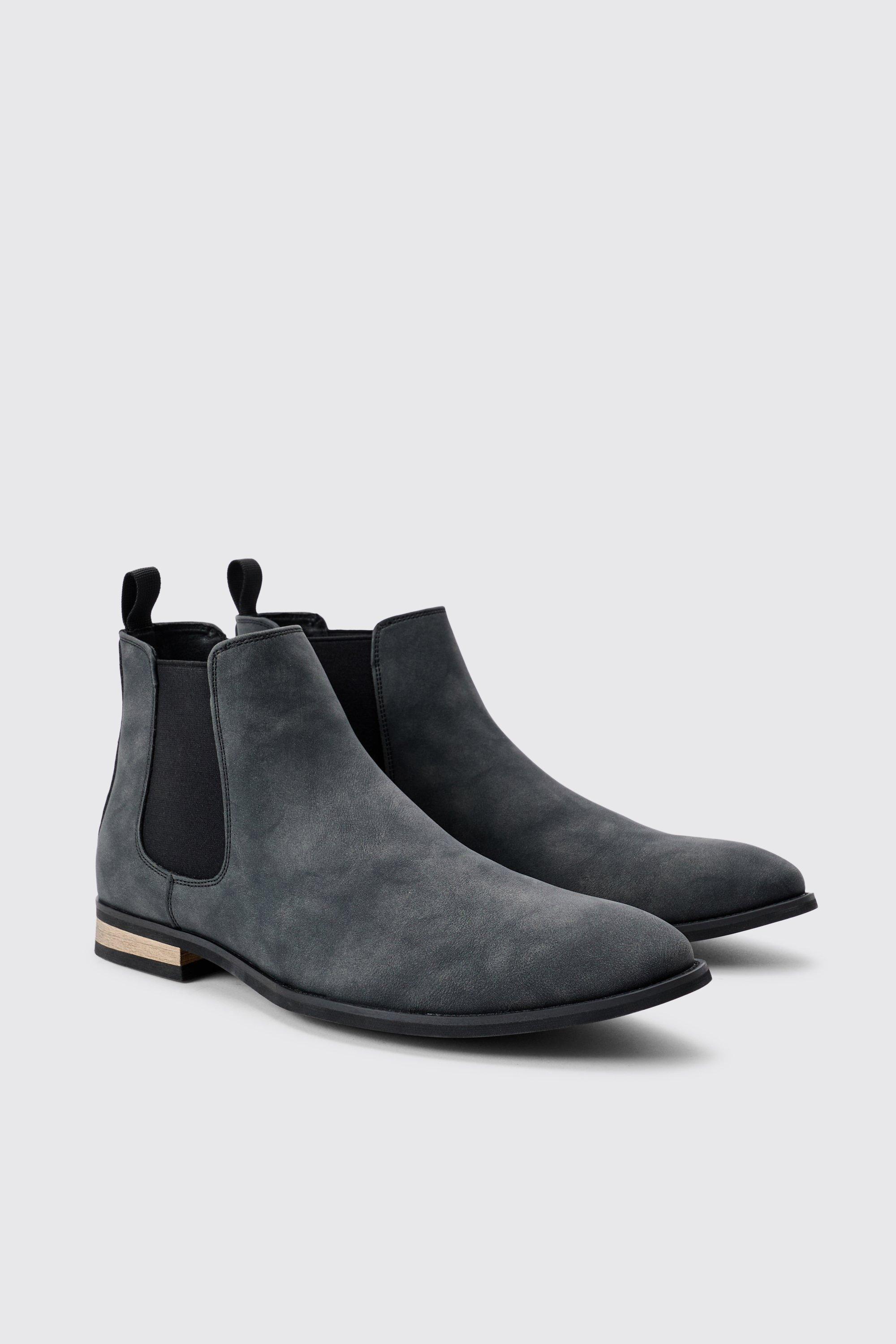 Faux Suede Chelsea Boot In Black by BOOHOOMAN